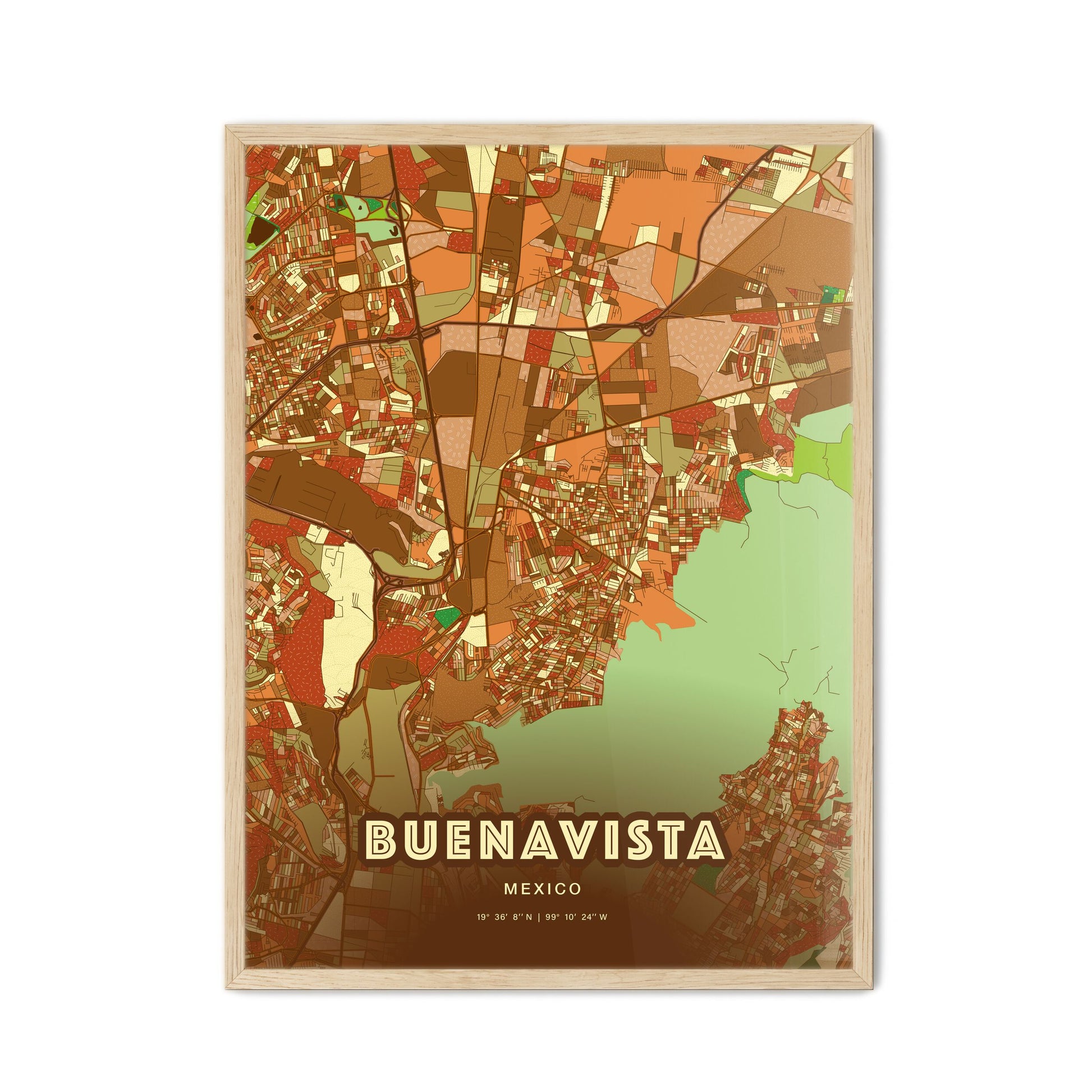 Colorful BUENAVISTA MEXICO Fine Art Map Farmhouse