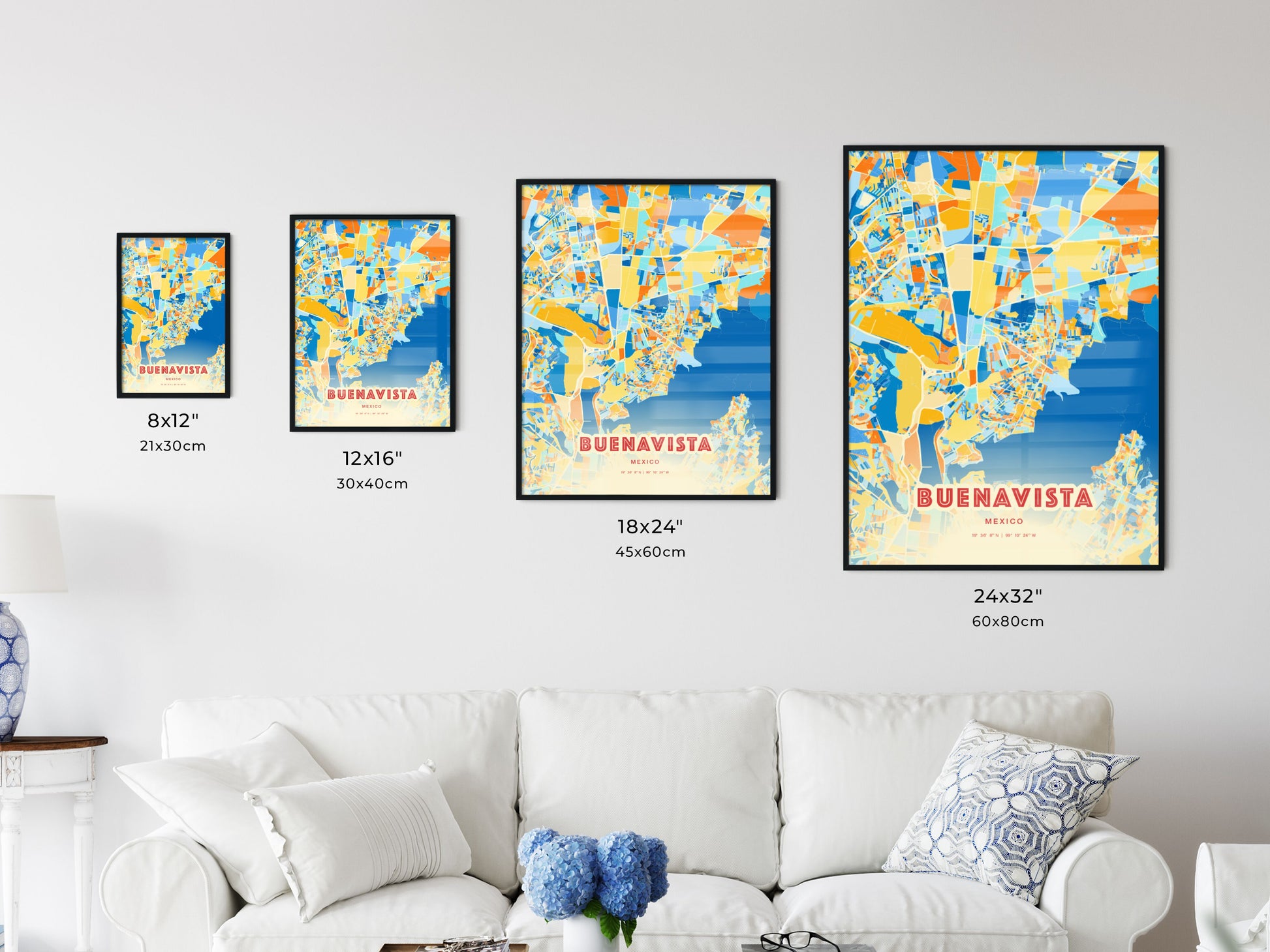 Colorful BUENAVISTA MEXICO Fine Art Map Blue Orange