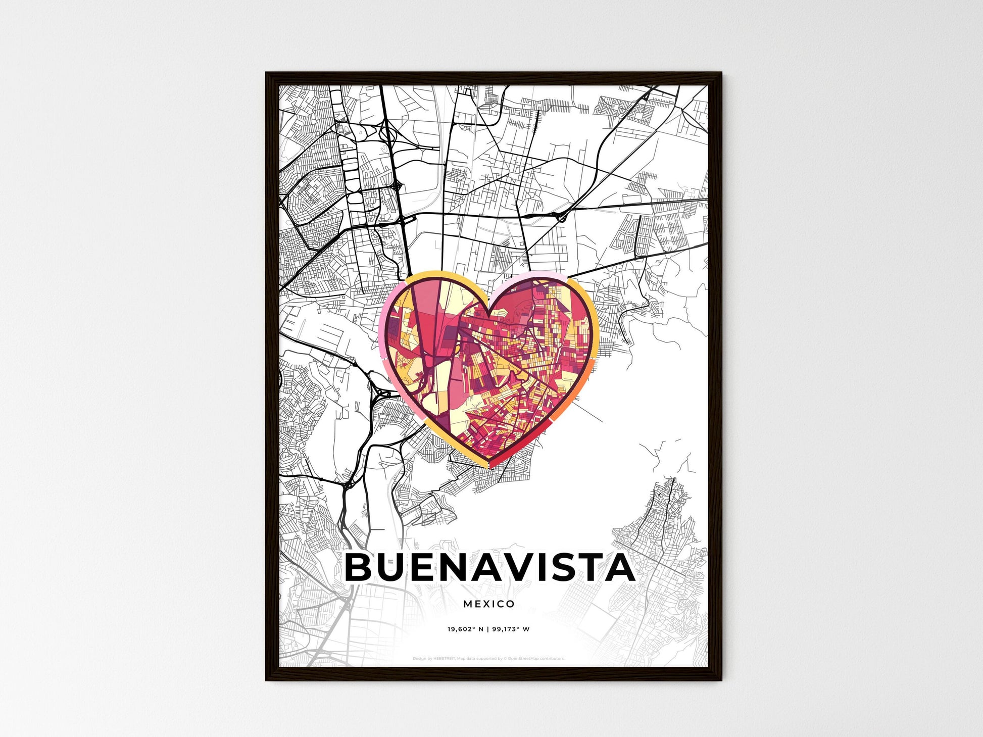 BUENAVISTA MEXICO minimal art map with a colorful icon. Where it all began, Couple map gift. Style 2