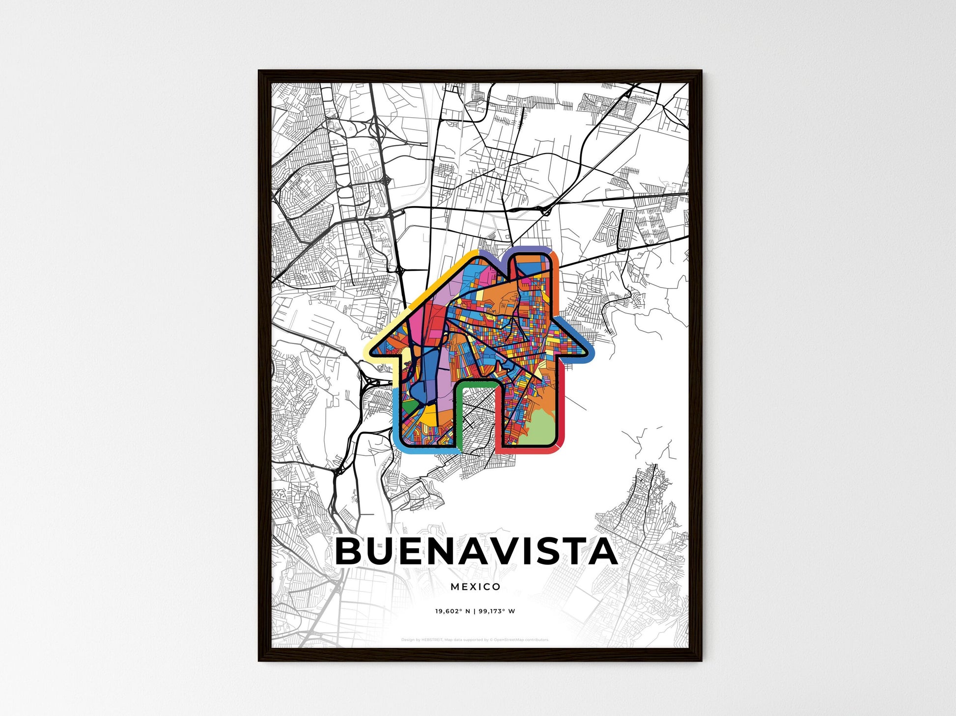 BUENAVISTA MEXICO minimal art map with a colorful icon. Where it all began, Couple map gift. Style 3
