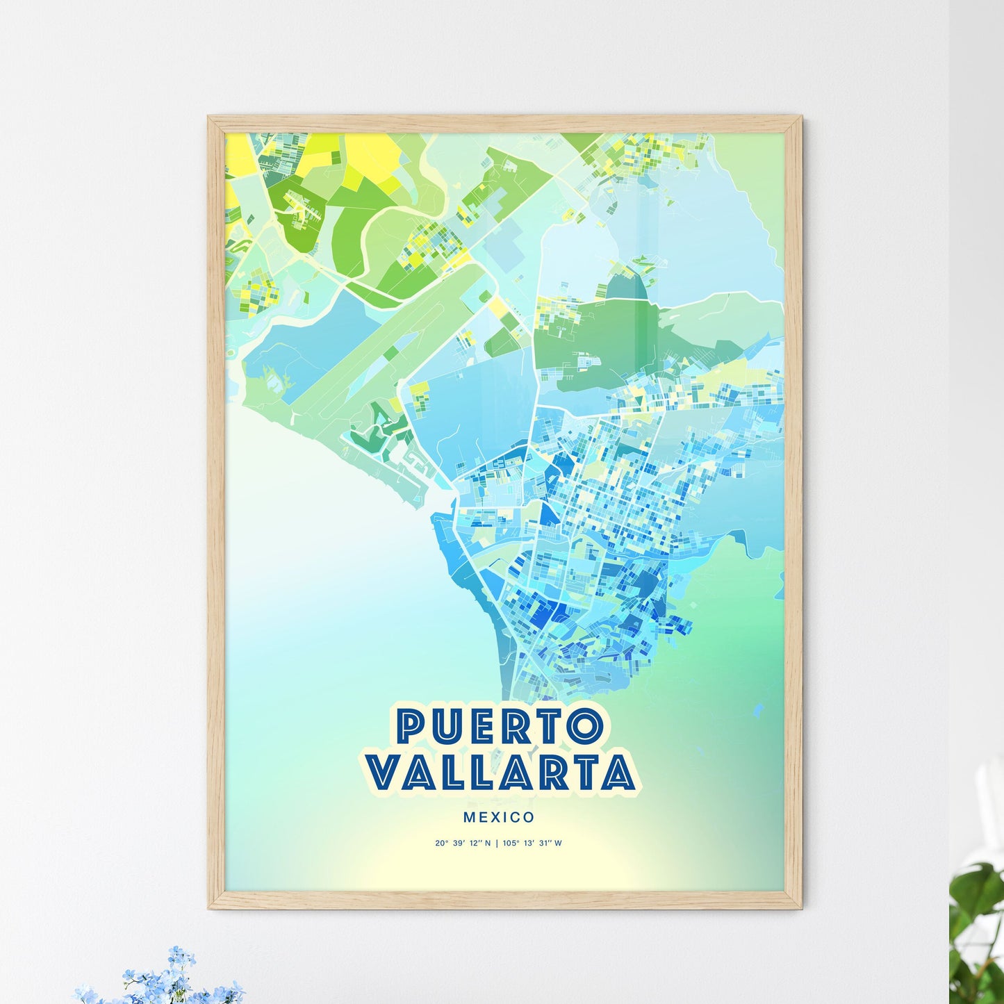 Colorful PUERTO VALLARTA MEXICO Fine Art Map Cool Blue