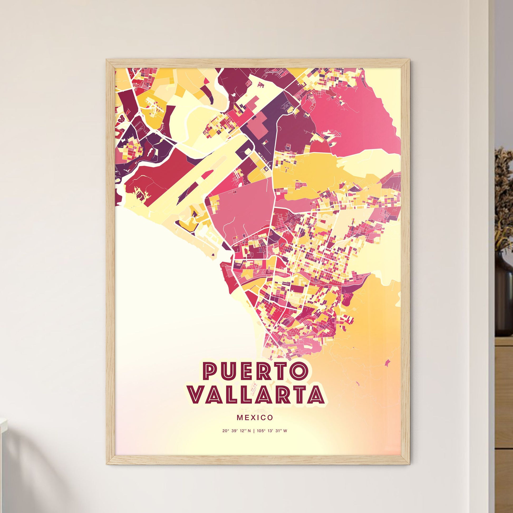 Colorful PUERTO VALLARTA MEXICO Fine Art Map Hot Red