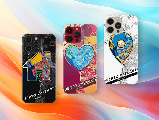 Puerto Vallarta Mexico slim phone case with colorful icon. Birthday, wedding or housewarming gift. Couple match cases.