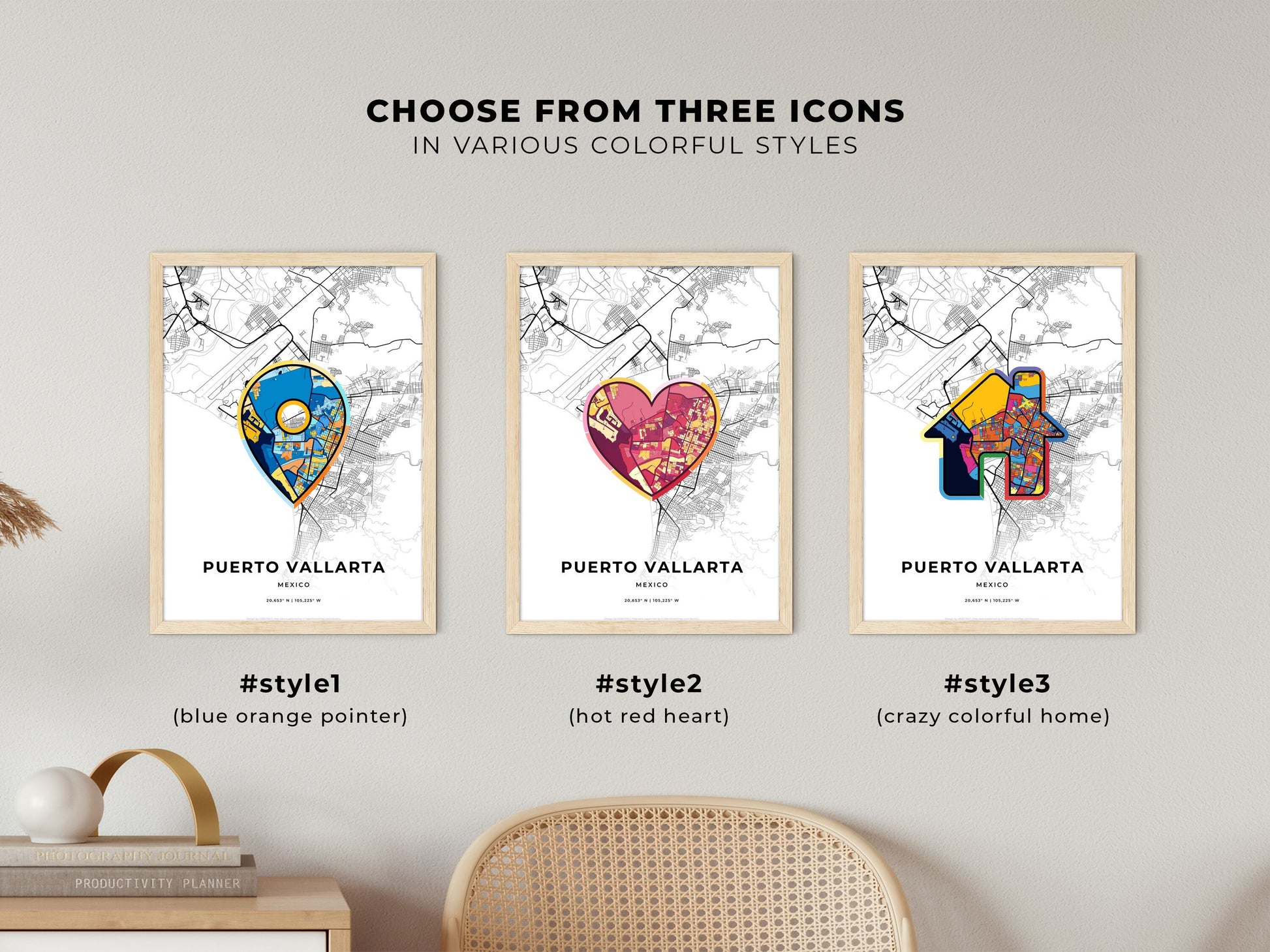 Puerto Vallarta Mexico maps with colorful icons