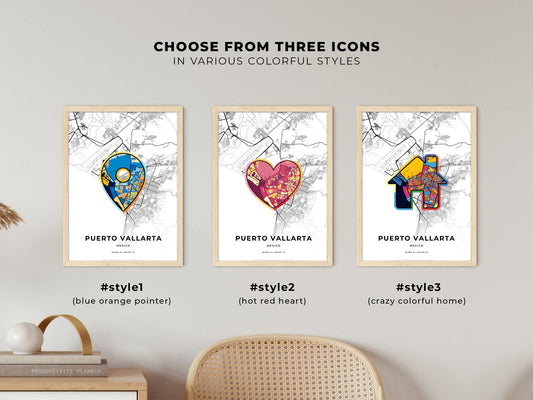 Puerto Vallarta Mexico maps with colorful icons