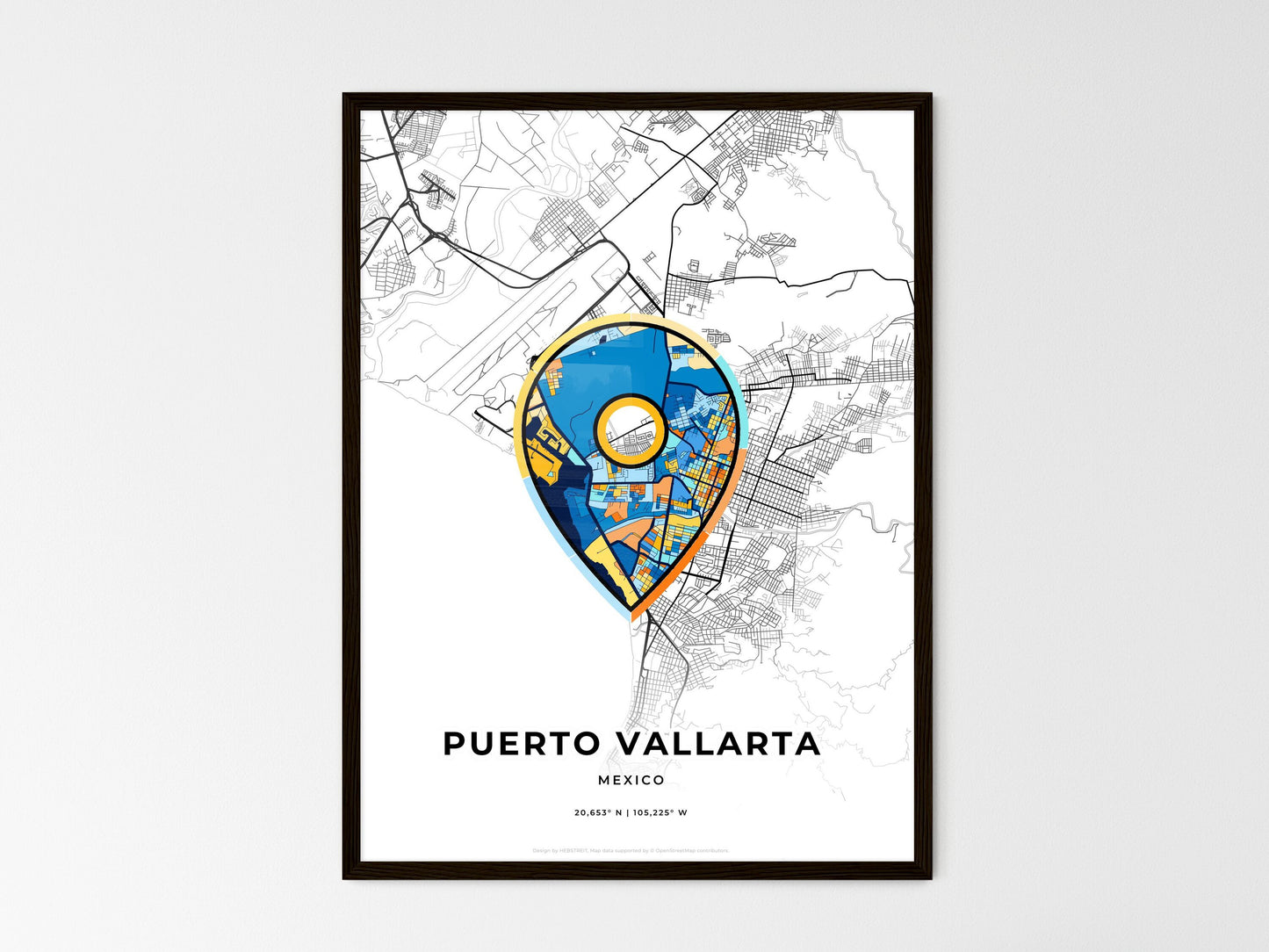 Puerto Vallarta Mexico wedding art map with pointer icon