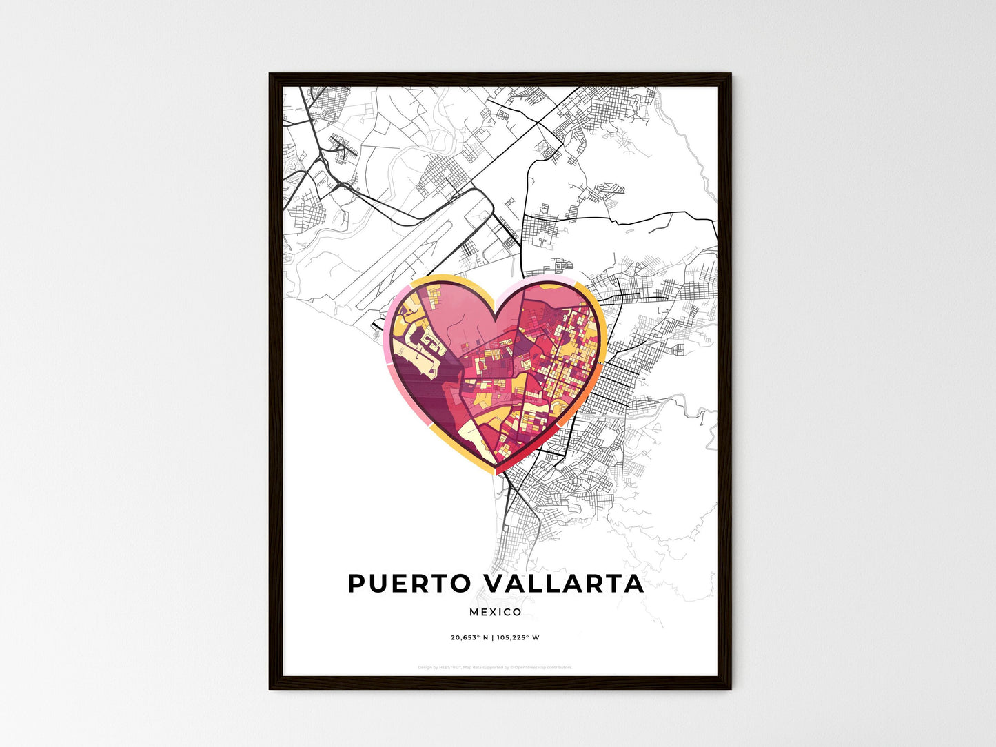 Puerto Vallarta Mexico wedding art map with heart icon