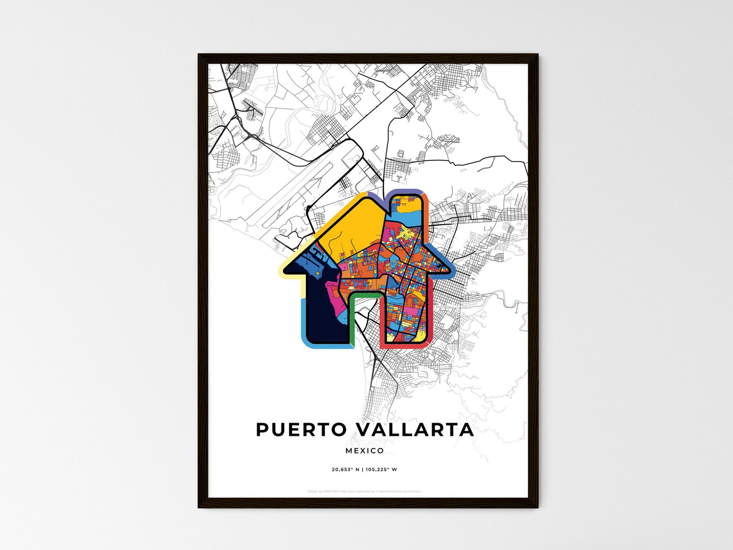 Puerto Vallarta Mexico wedding art map with home icon