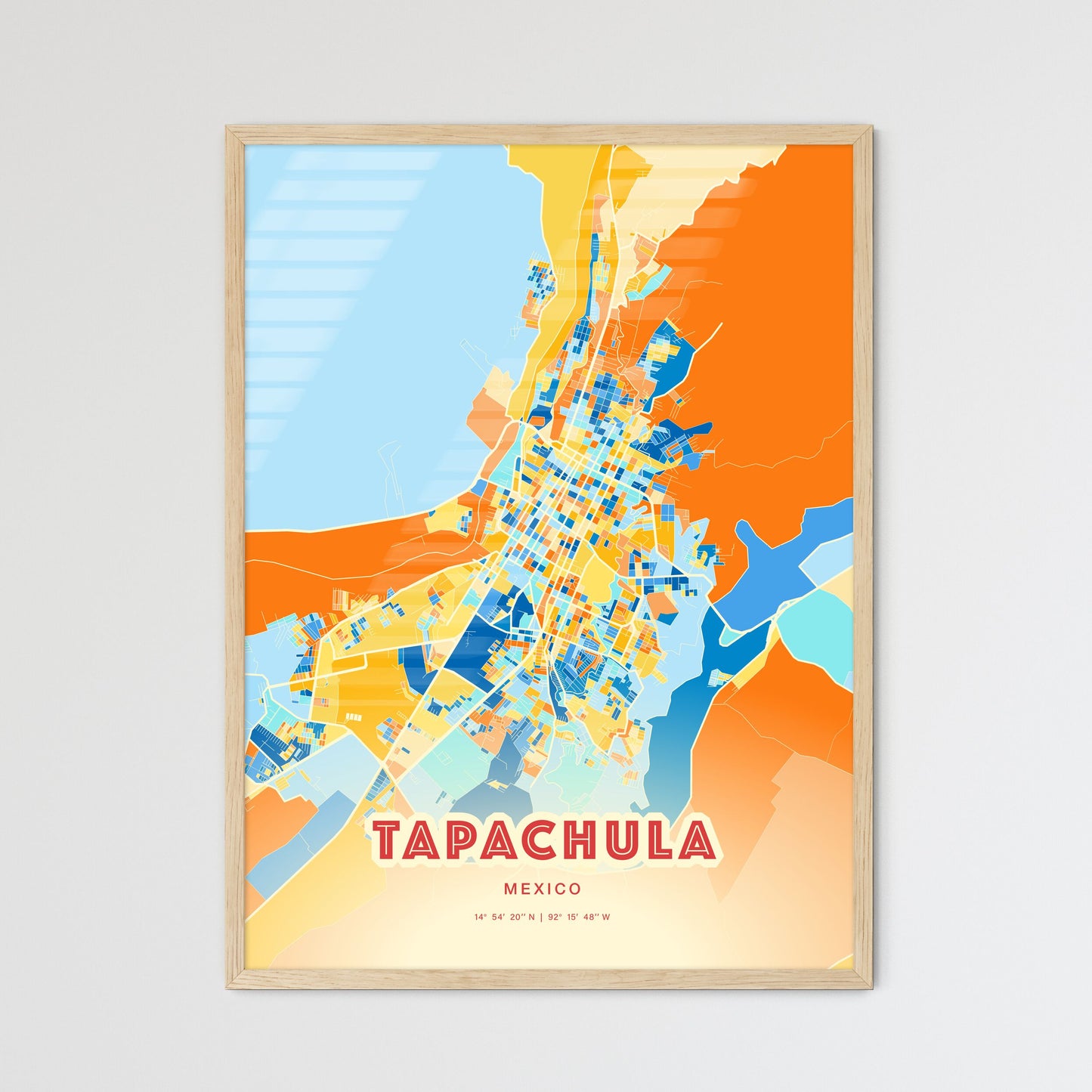 Colorful TAPACHULA MEXICO Fine Art Map Blue Orange