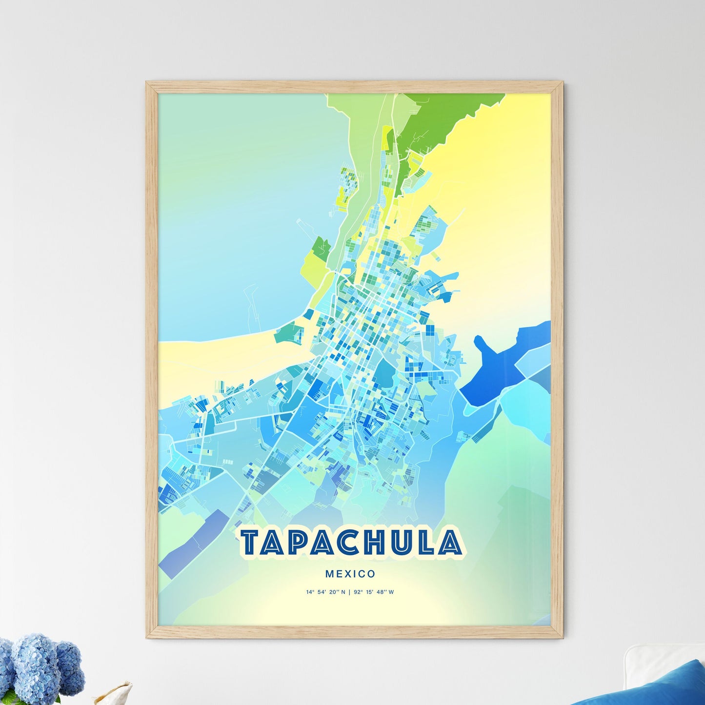 Colorful TAPACHULA MEXICO Fine Art Map Cool Blue