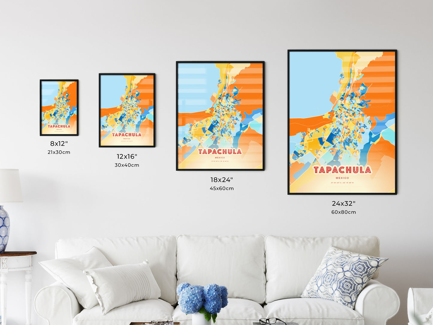 Colorful TAPACHULA MEXICO Fine Art Map Blue Orange