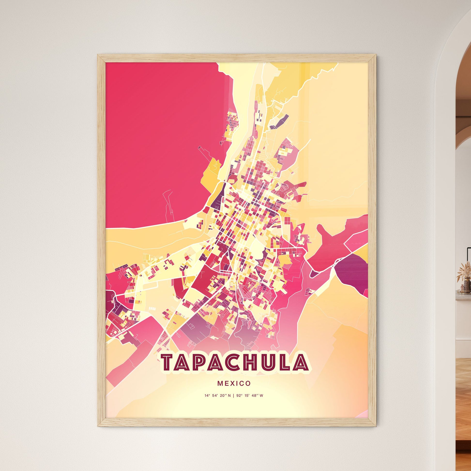 Colorful TAPACHULA MEXICO Fine Art Map Hot Red