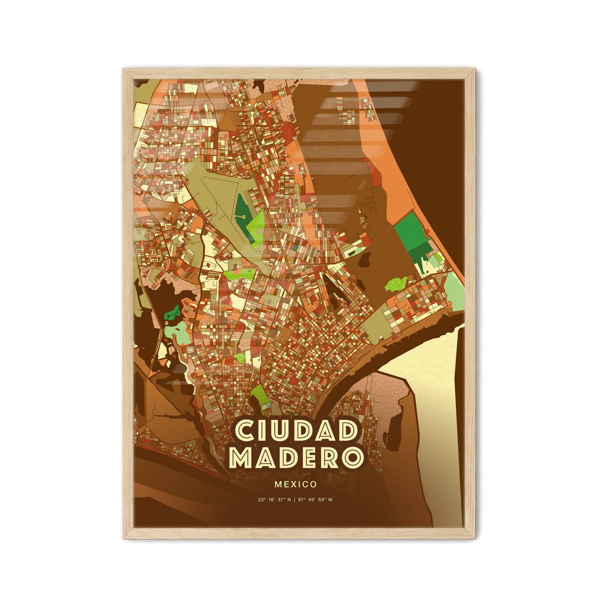 Colorful CIUDAD MADERO MEXICO Fine Art Map Farmhouse