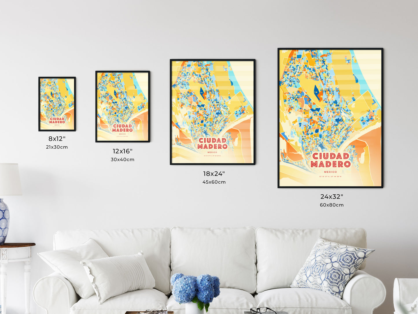 Colorful CIUDAD MADERO MEXICO Fine Art Map Blue Orange