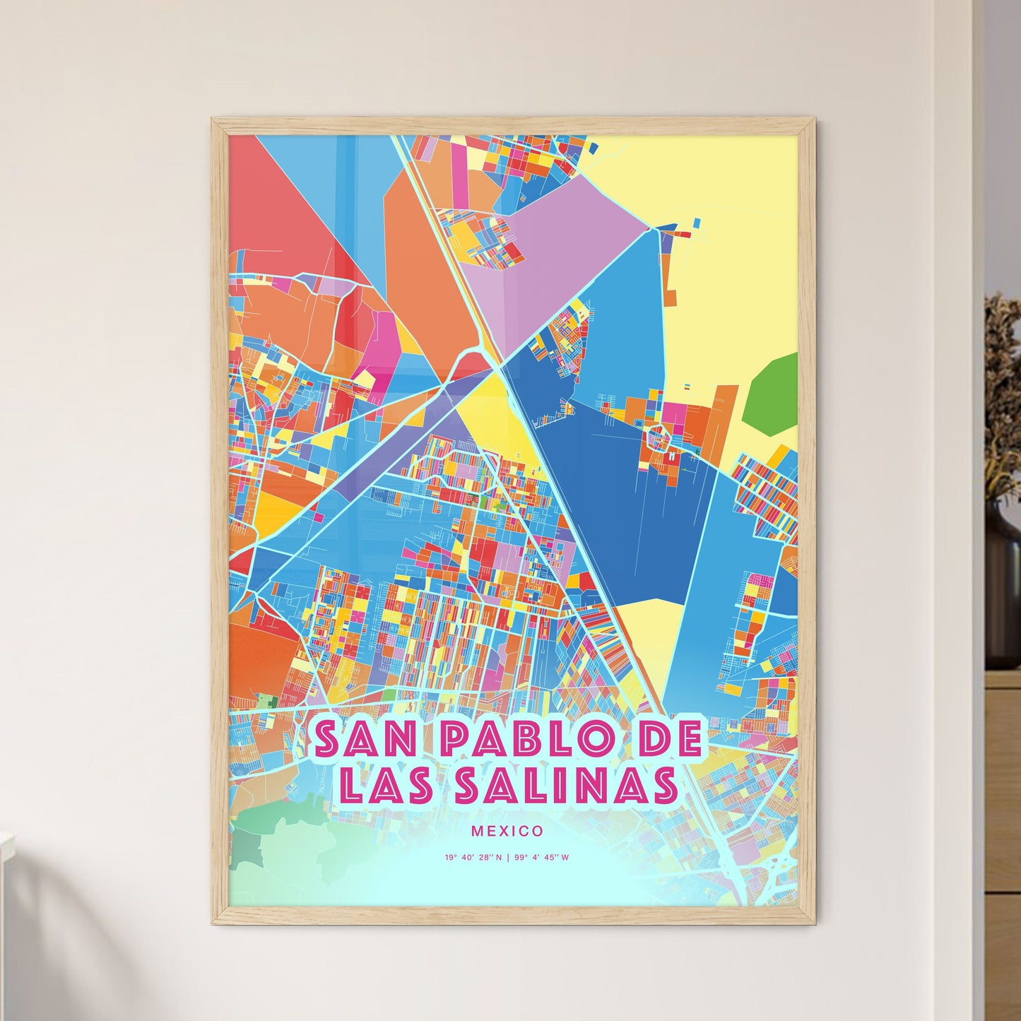 Colorful SAN PABLO DE LAS SALINAS MEXICO Fine Art Map Crazy Colors