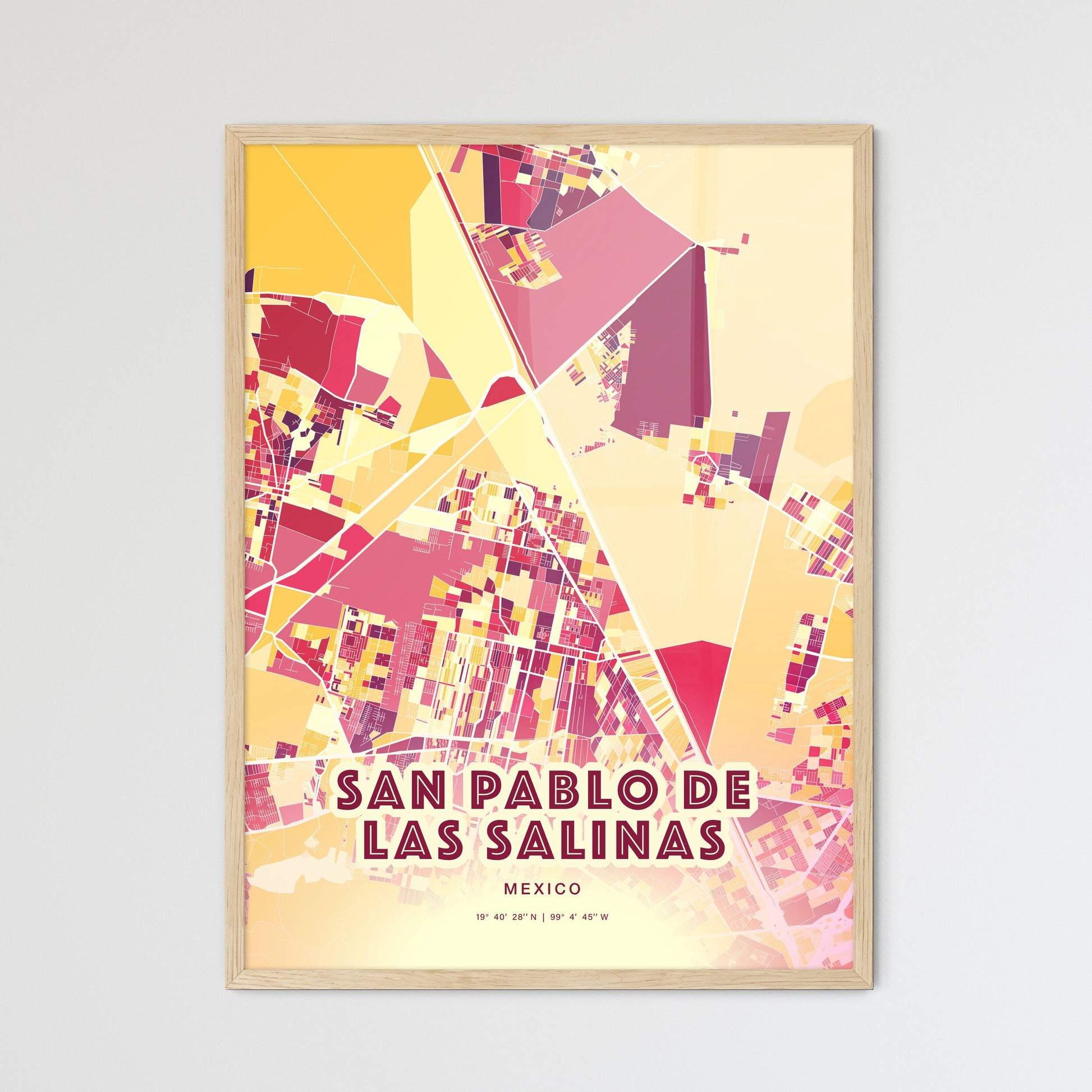 Colorful SAN PABLO DE LAS SALINAS MEXICO Fine Art Map Hot Red