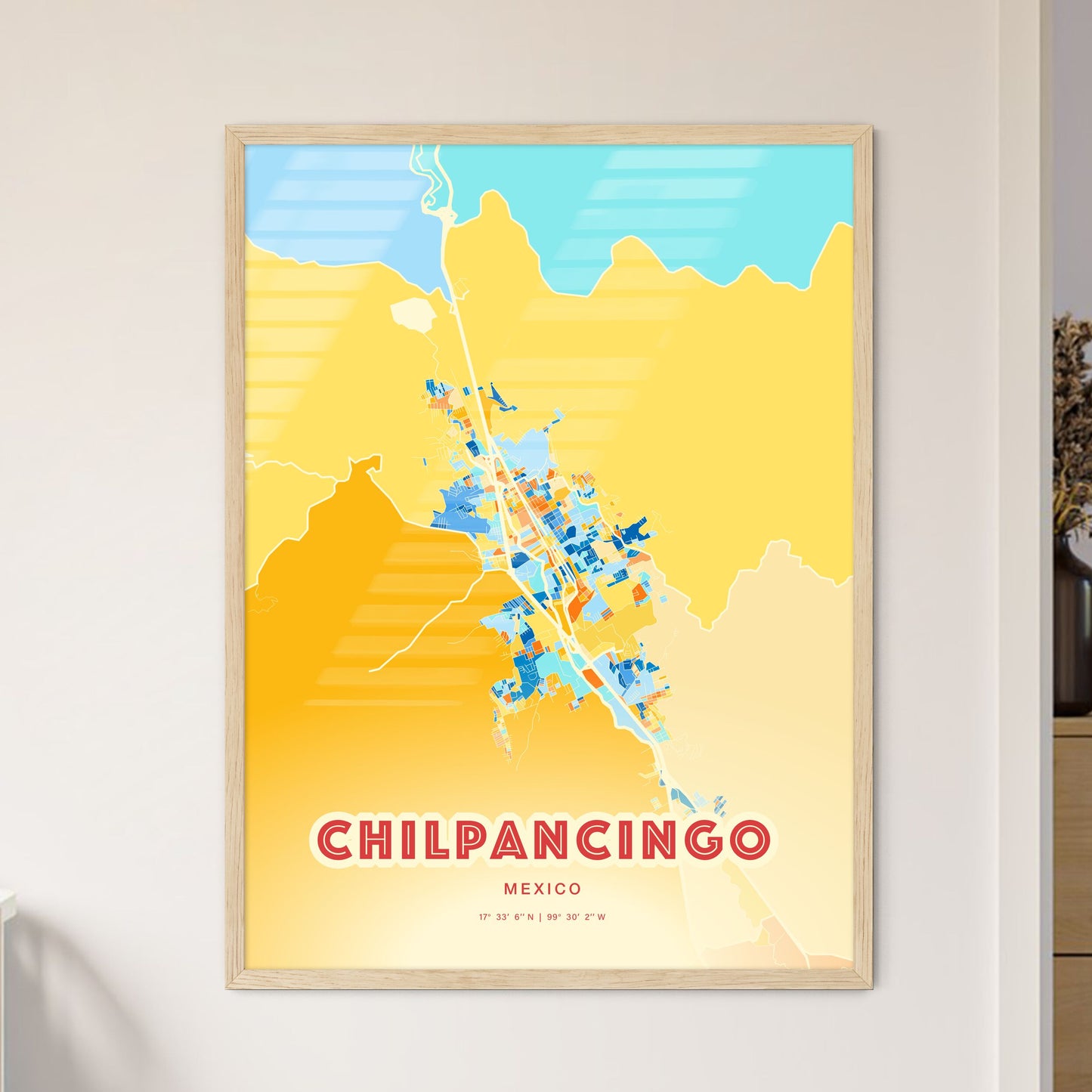 Colorful CHILPANCINGO MEXICO Fine Art Map Blue Orange