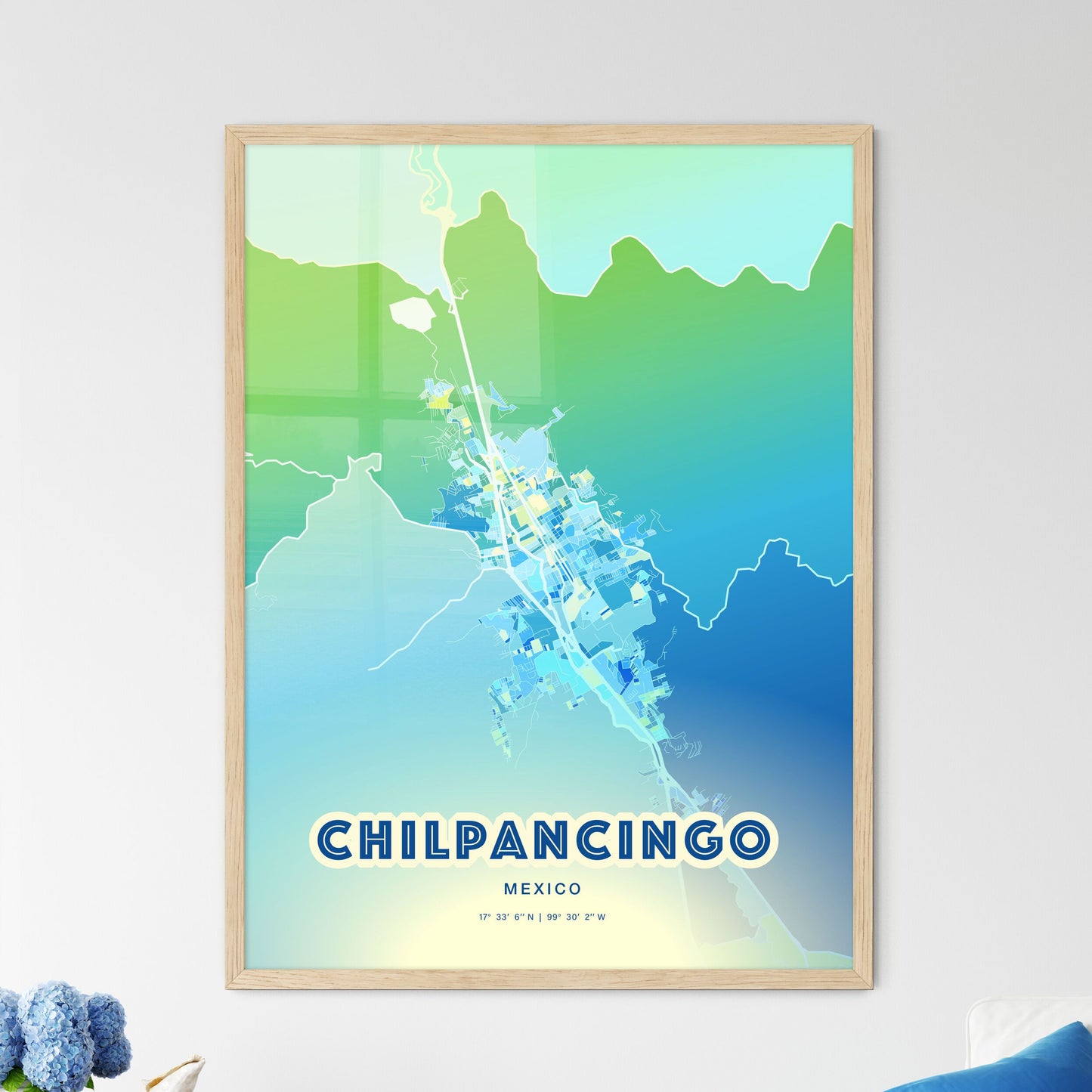 Colorful CHILPANCINGO MEXICO Fine Art Map Cool Blue