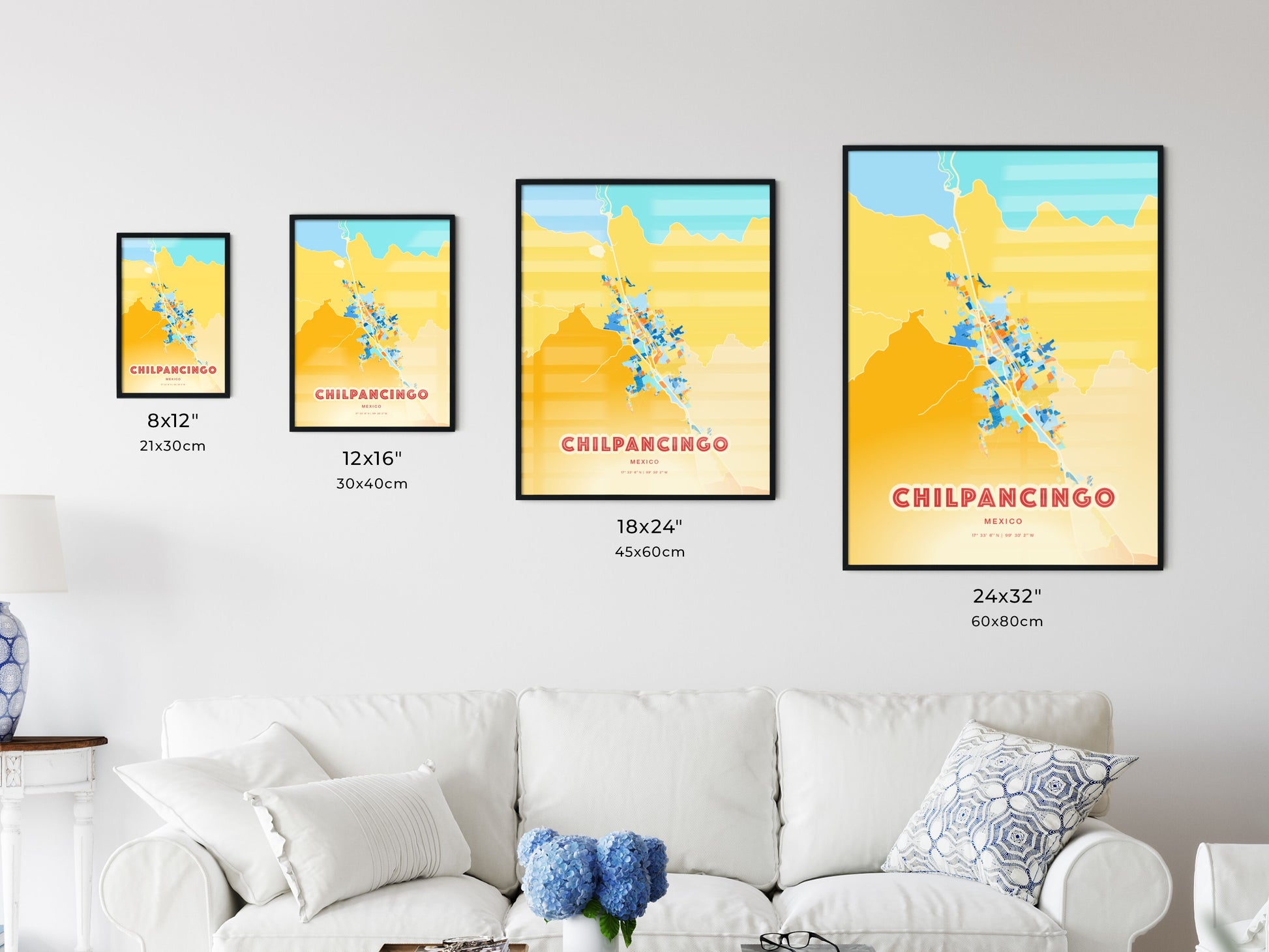 Colorful CHILPANCINGO MEXICO Fine Art Map Blue Orange