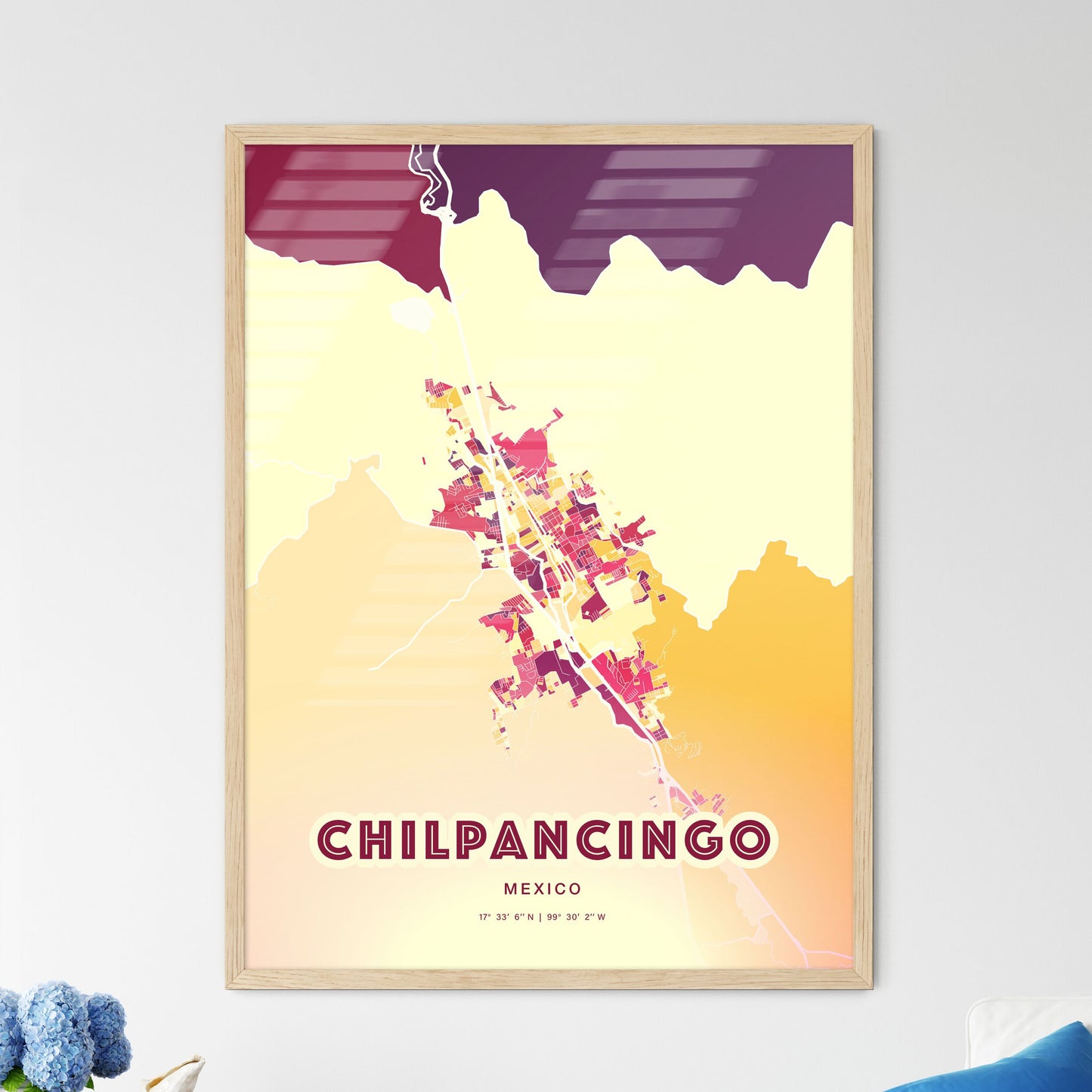 Colorful CHILPANCINGO MEXICO Fine Art Map Hot Red