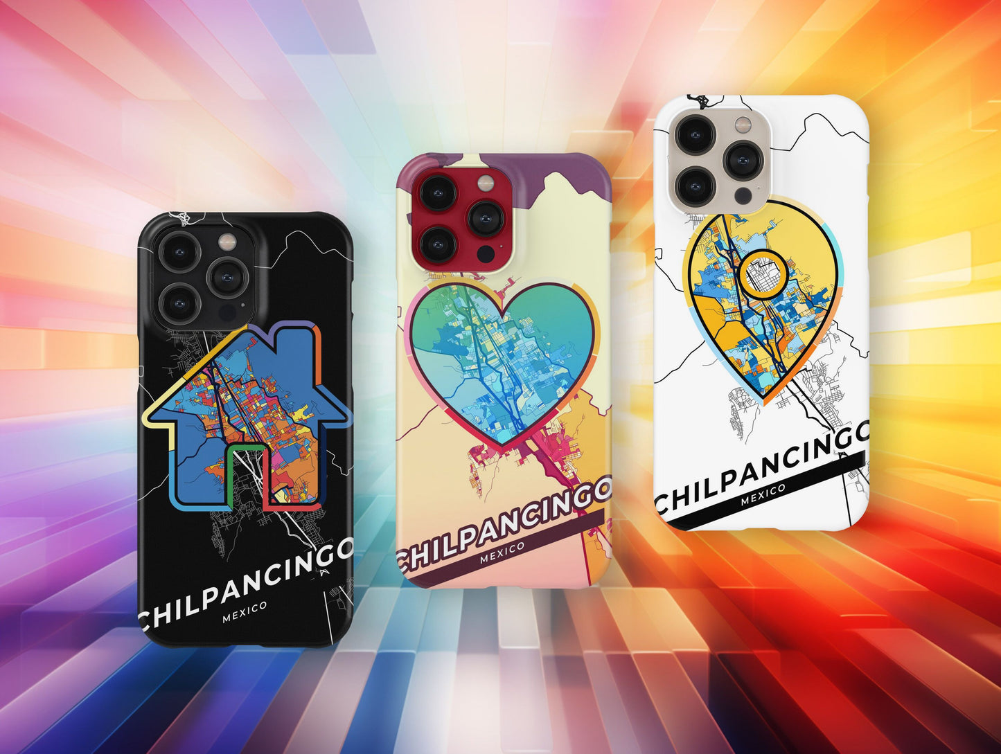 Chilpancingo Mexico slim phone case with colorful icon. Birthday, wedding or housewarming gift. Couple match cases.
