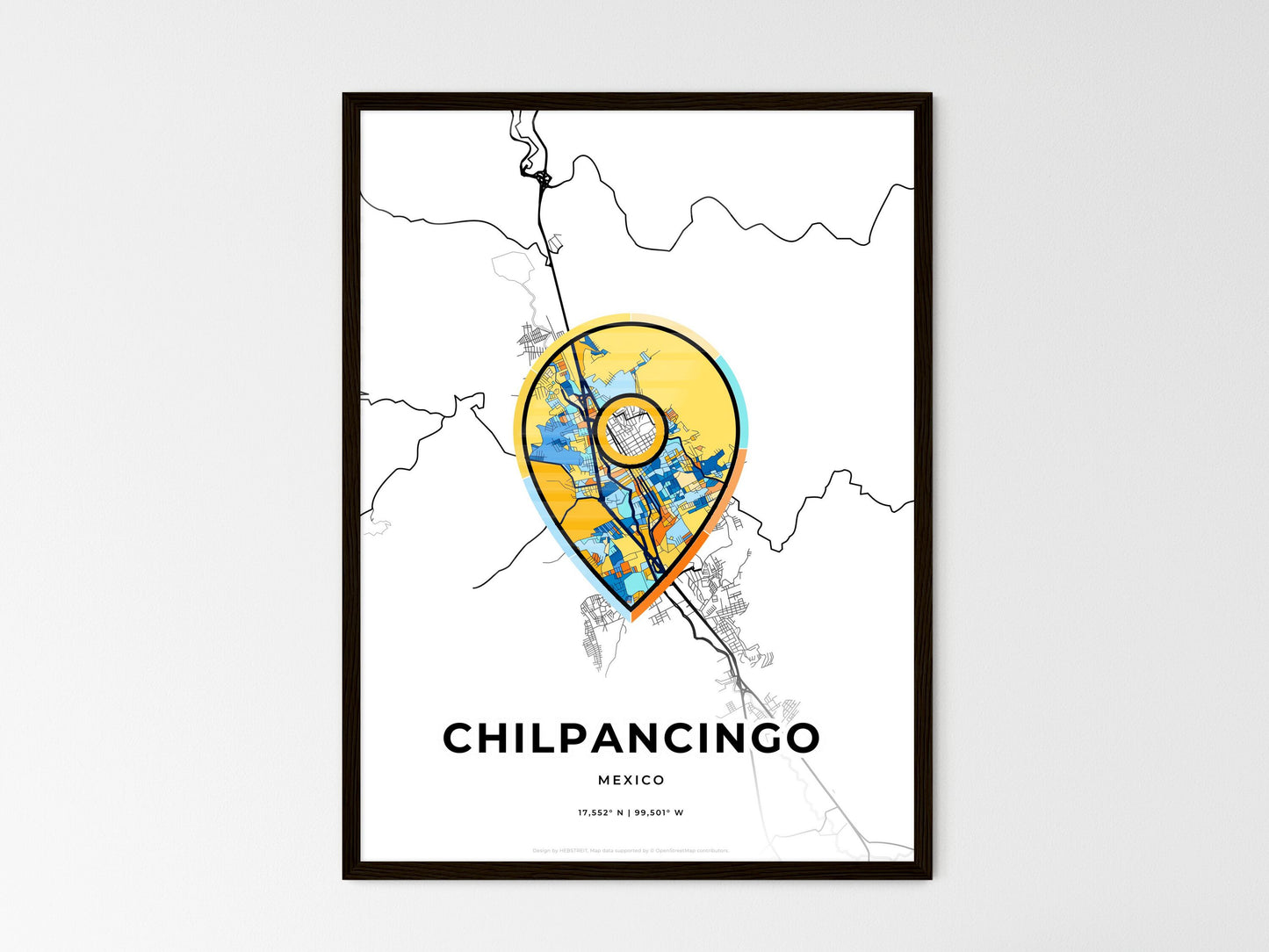 CHILPANCINGO MEXICO minimal art map with a colorful icon. Where it all began, Couple map gift. Style 1