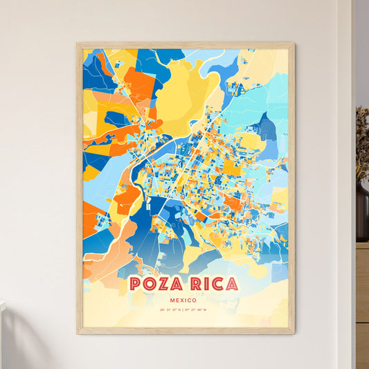 Colorful POZA RICA MEXICO Fine Art Map Blue Orange