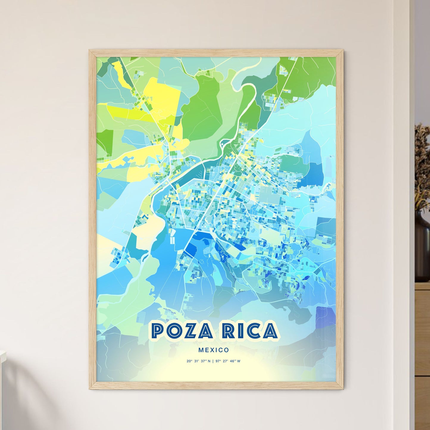 Colorful POZA RICA MEXICO Fine Art Map Cool Blue