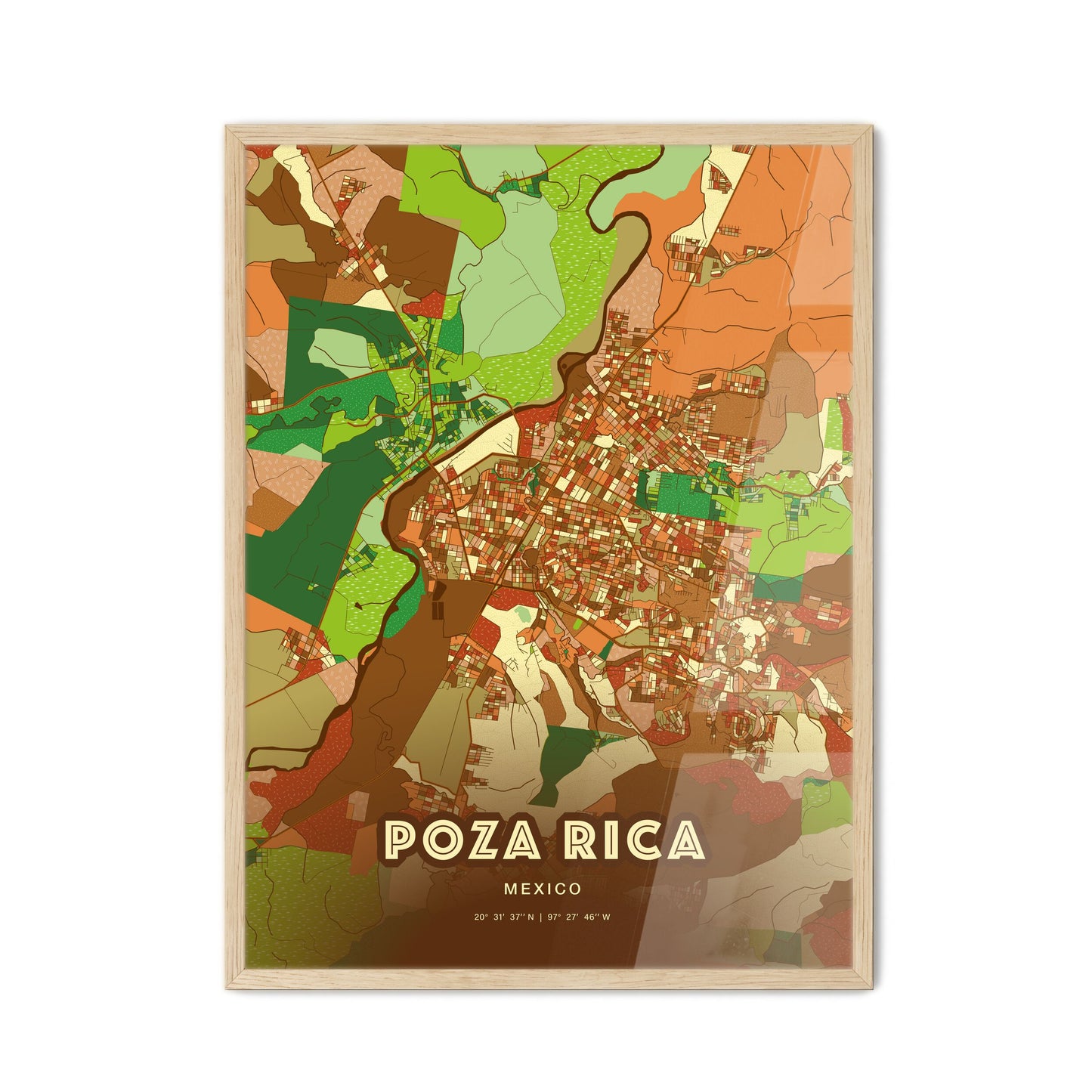 Colorful POZA RICA MEXICO Fine Art Map Farmhouse