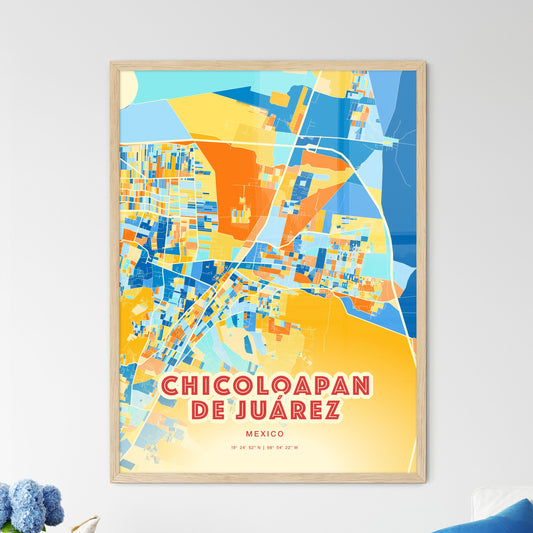 Colorful CHICOLOAPAN DE JUÁREZ MEXICO Fine Art Map Blue Orange