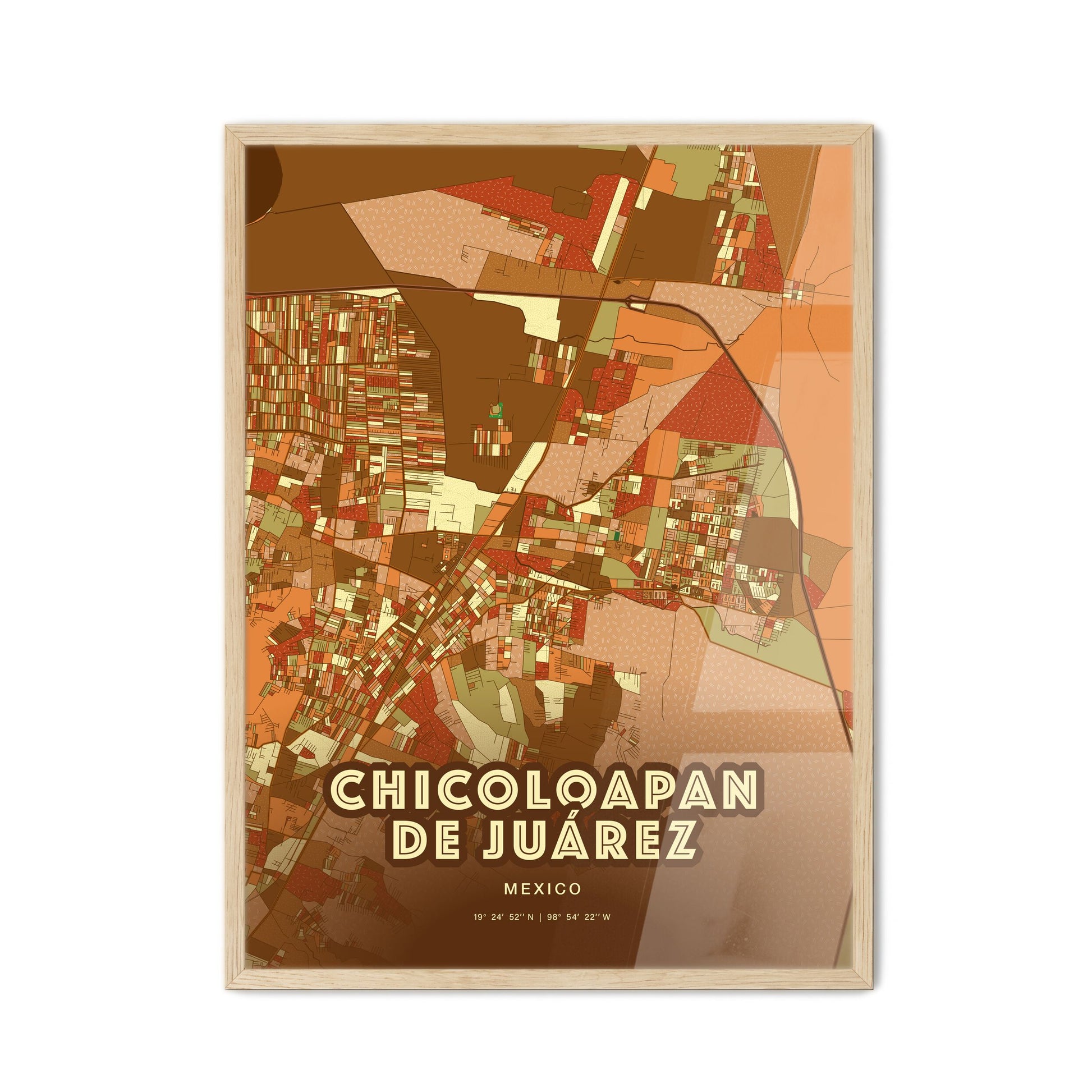 Colorful CHICOLOAPAN DE JUÁREZ MEXICO Fine Art Map Farmhouse