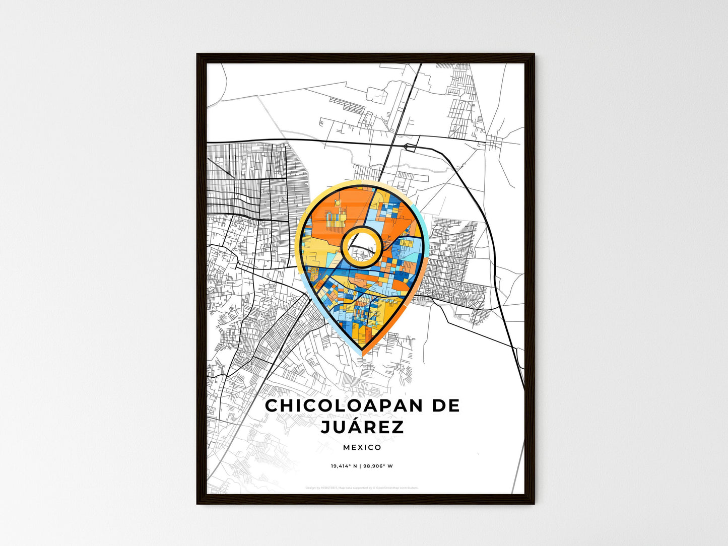 Chicoloapan De Juárez Mexico wedding art map with pointer icon