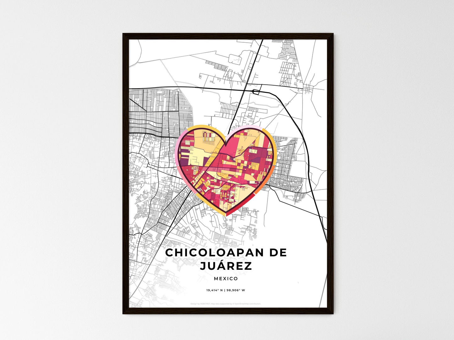 Chicoloapan De Juárez Mexico wedding art map with heart icon
