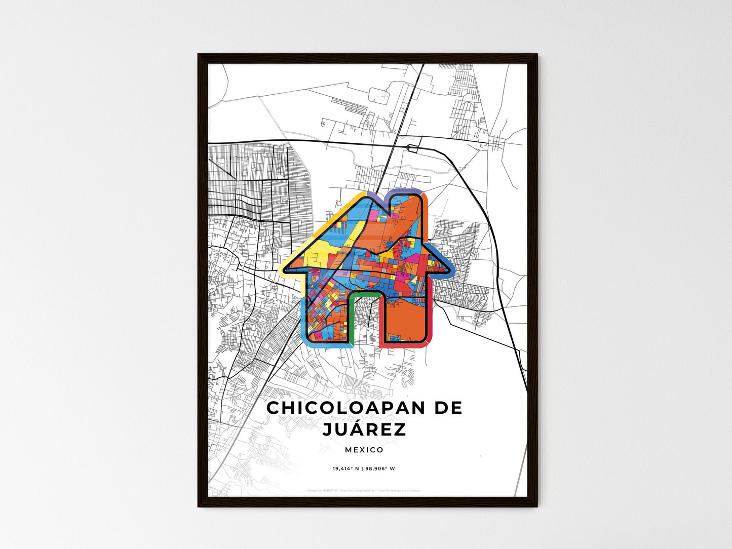 Chicoloapan De Juárez Mexico wedding art map with home icon