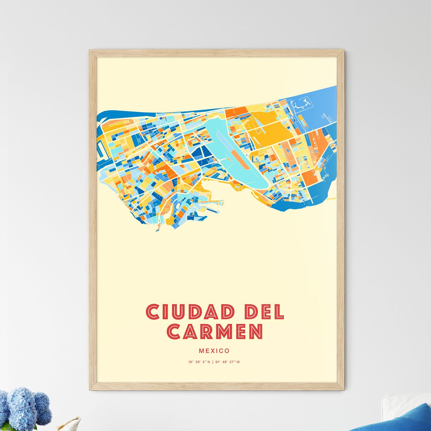 Colorful CIUDAD DEL CARMEN MEXICO Fine Art Map Blue Orange