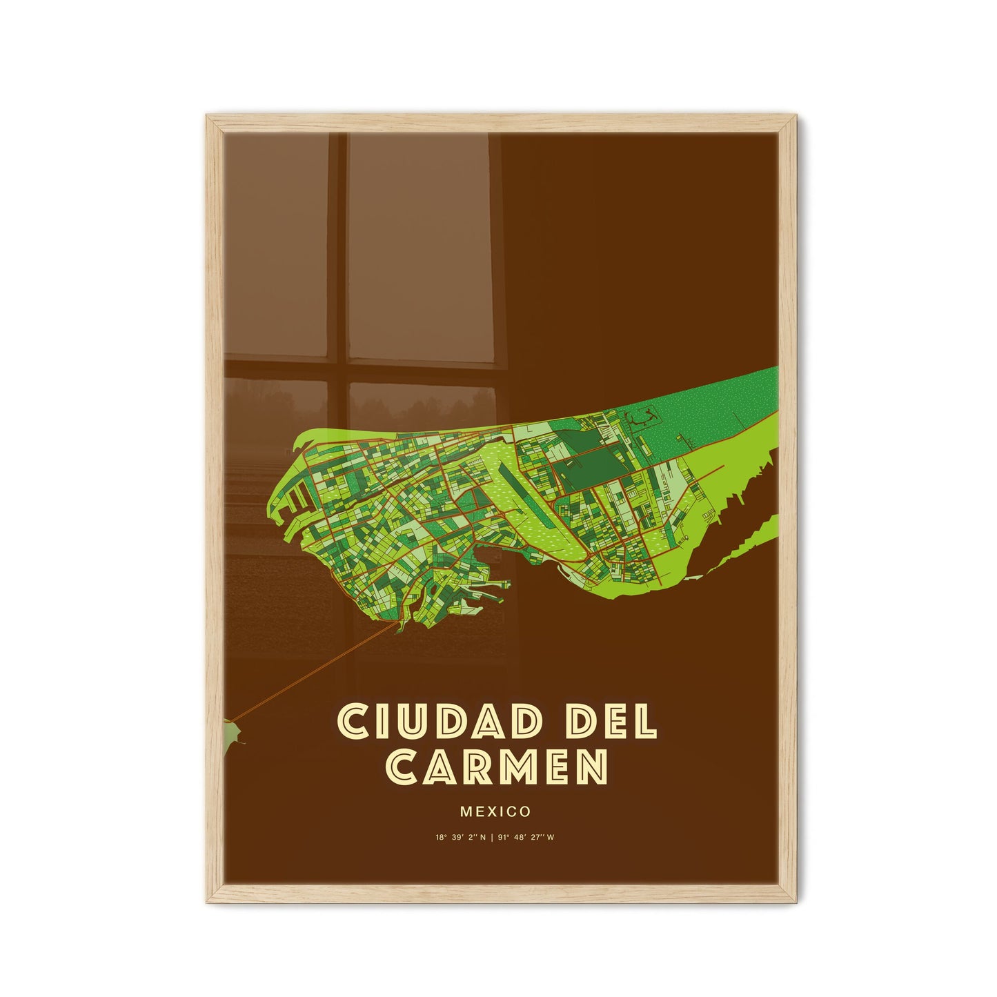 Colorful CIUDAD DEL CARMEN MEXICO Fine Art Map Farmhouse