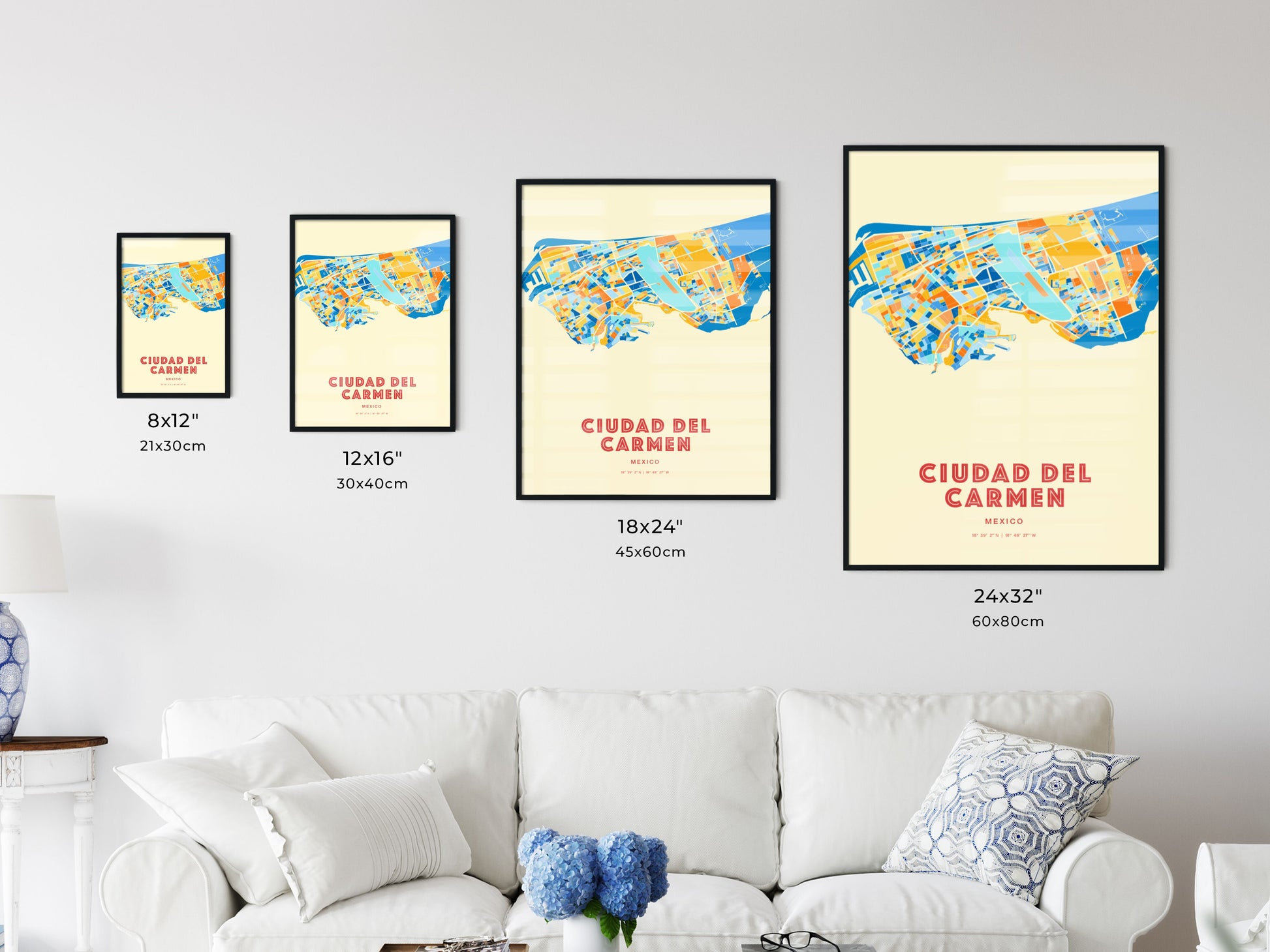 Colorful CIUDAD DEL CARMEN MEXICO Fine Art Map Blue Orange