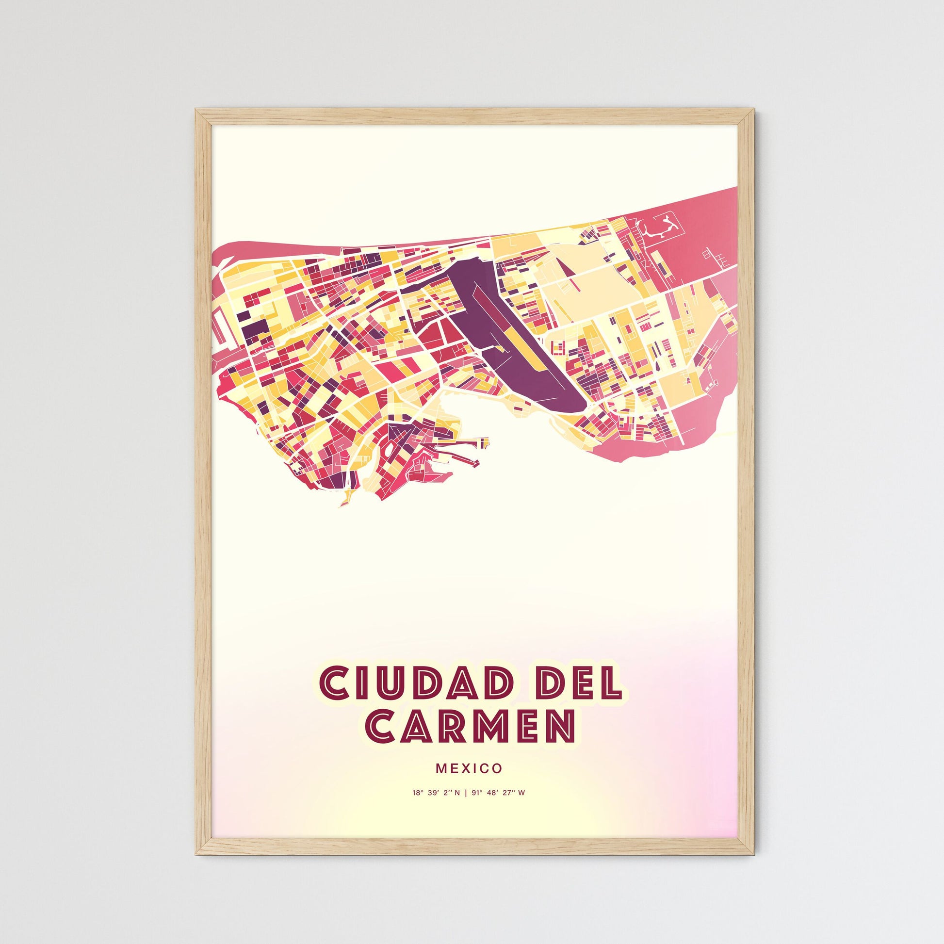 Colorful CIUDAD DEL CARMEN MEXICO Fine Art Map Hot Red