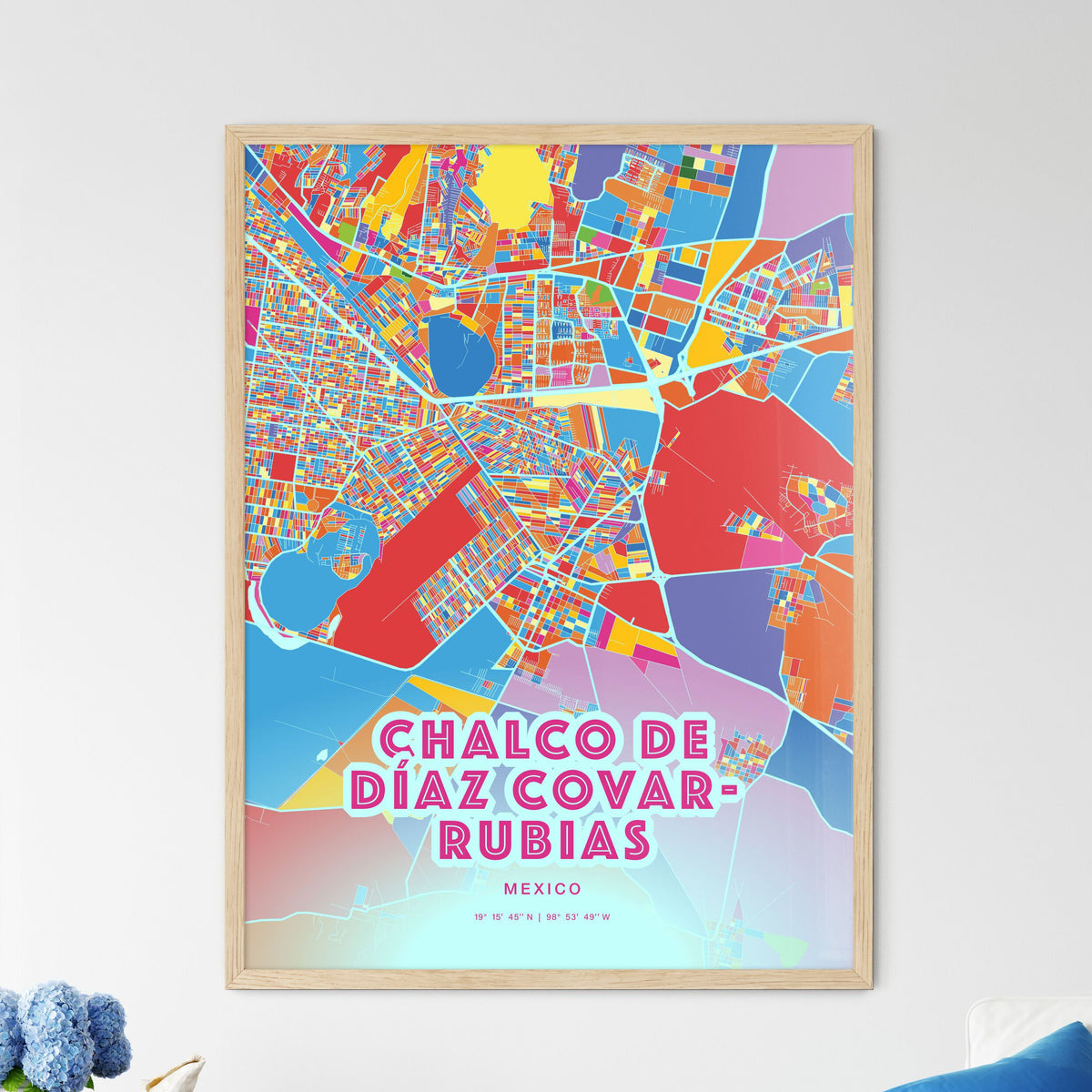 Colorful CHALCO DE DÍAZ COVARRUBIAS MEXICO Fine Art Map Crazy Colors