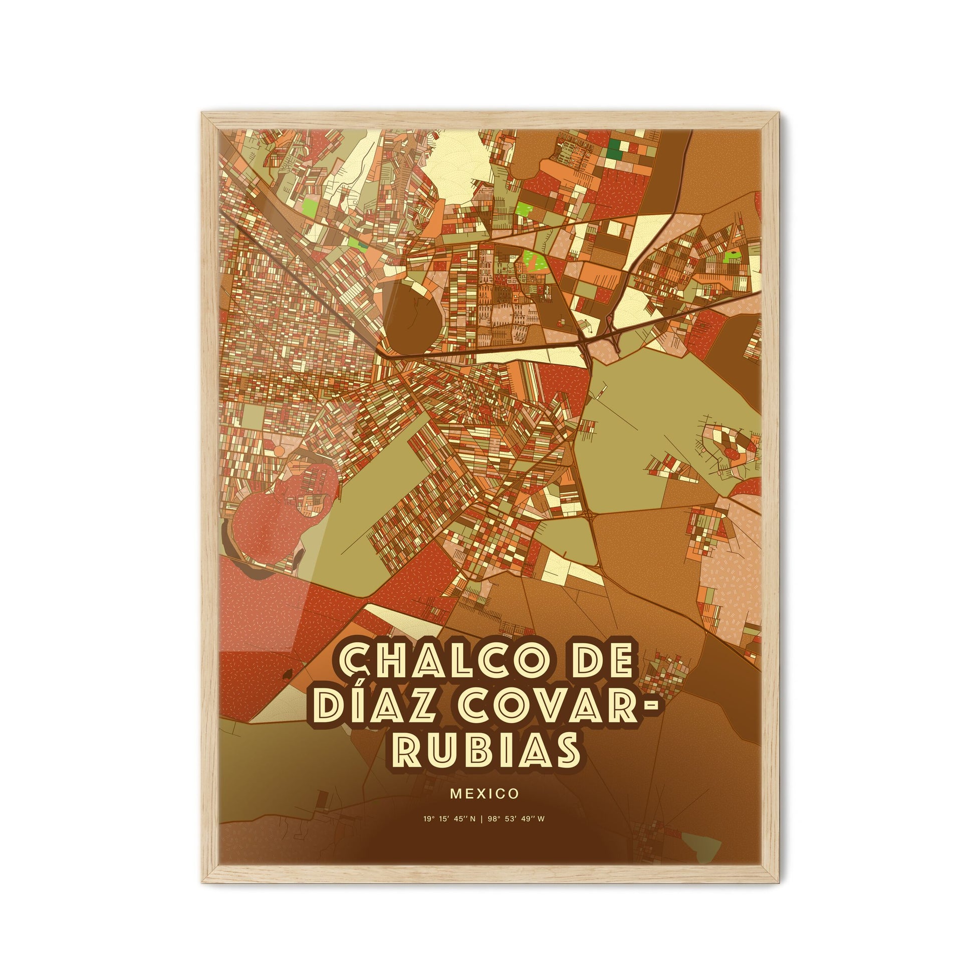 Colorful CHALCO DE DÍAZ COVARRUBIAS MEXICO Fine Art Map Farmhouse