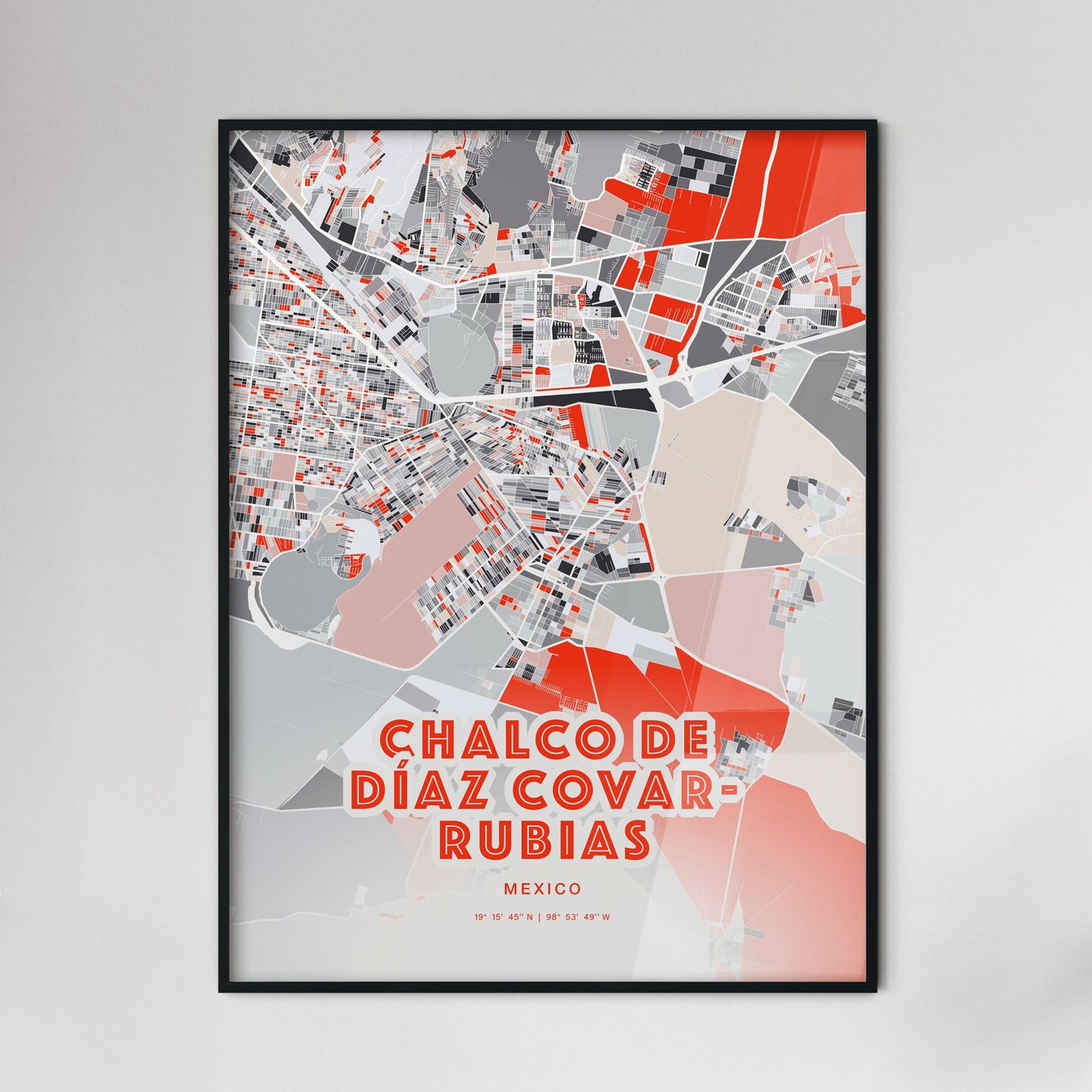 Colorful CHALCO DE DÍAZ COVARRUBIAS MEXICO Fine Art Map Modern