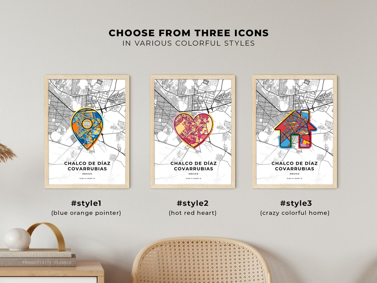 Chalco De Díaz Covarrubias Mexico maps with colorful icons