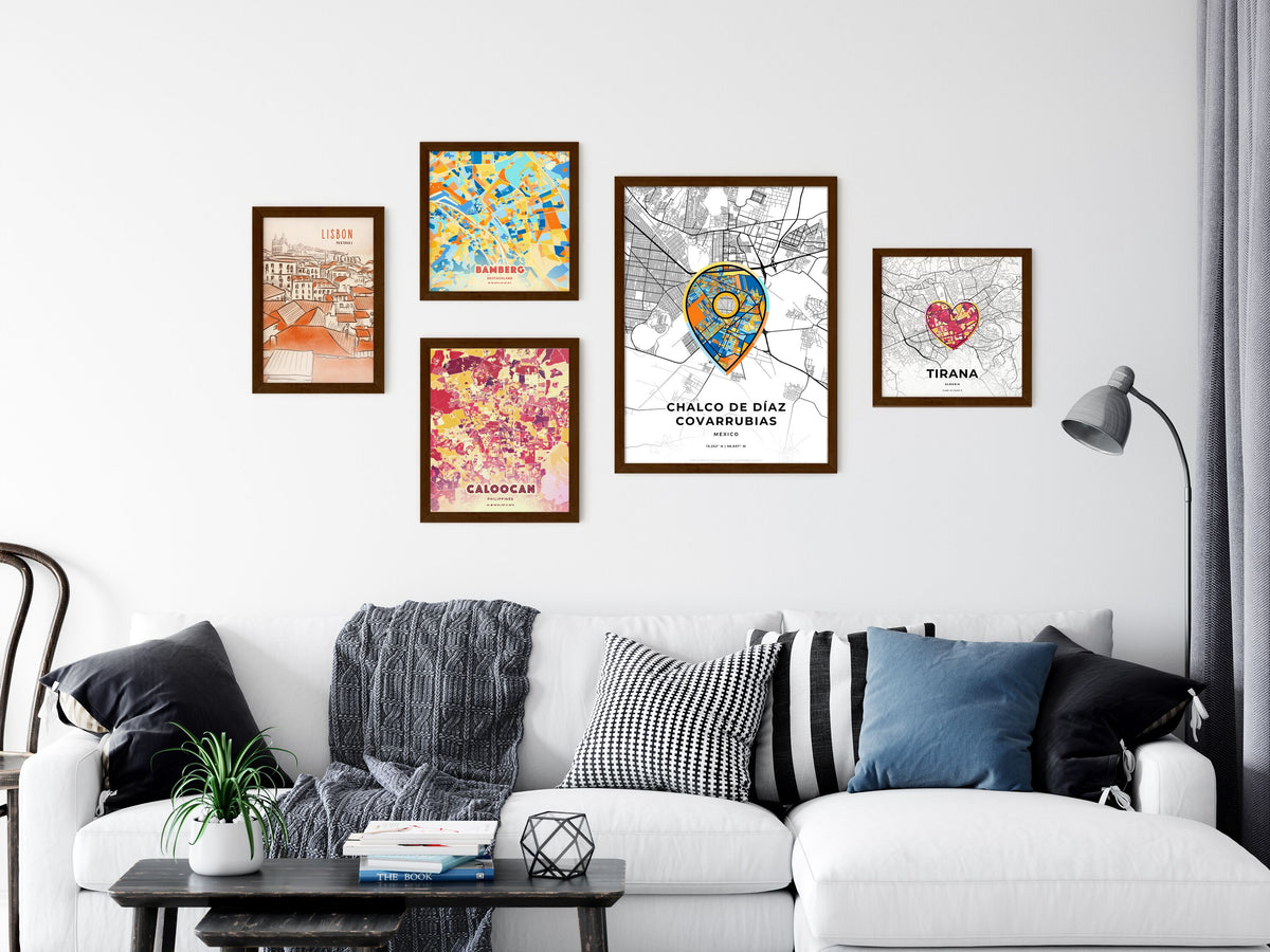 Chalco De Díaz Covarrubias Mexico wall art with creative maps