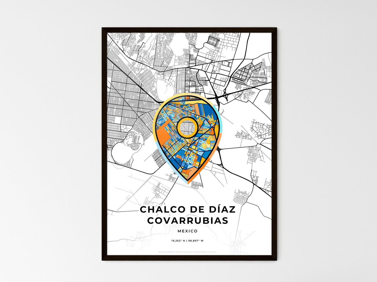 Chalco De Díaz Covarrubias Mexico wedding art map with pointer icon