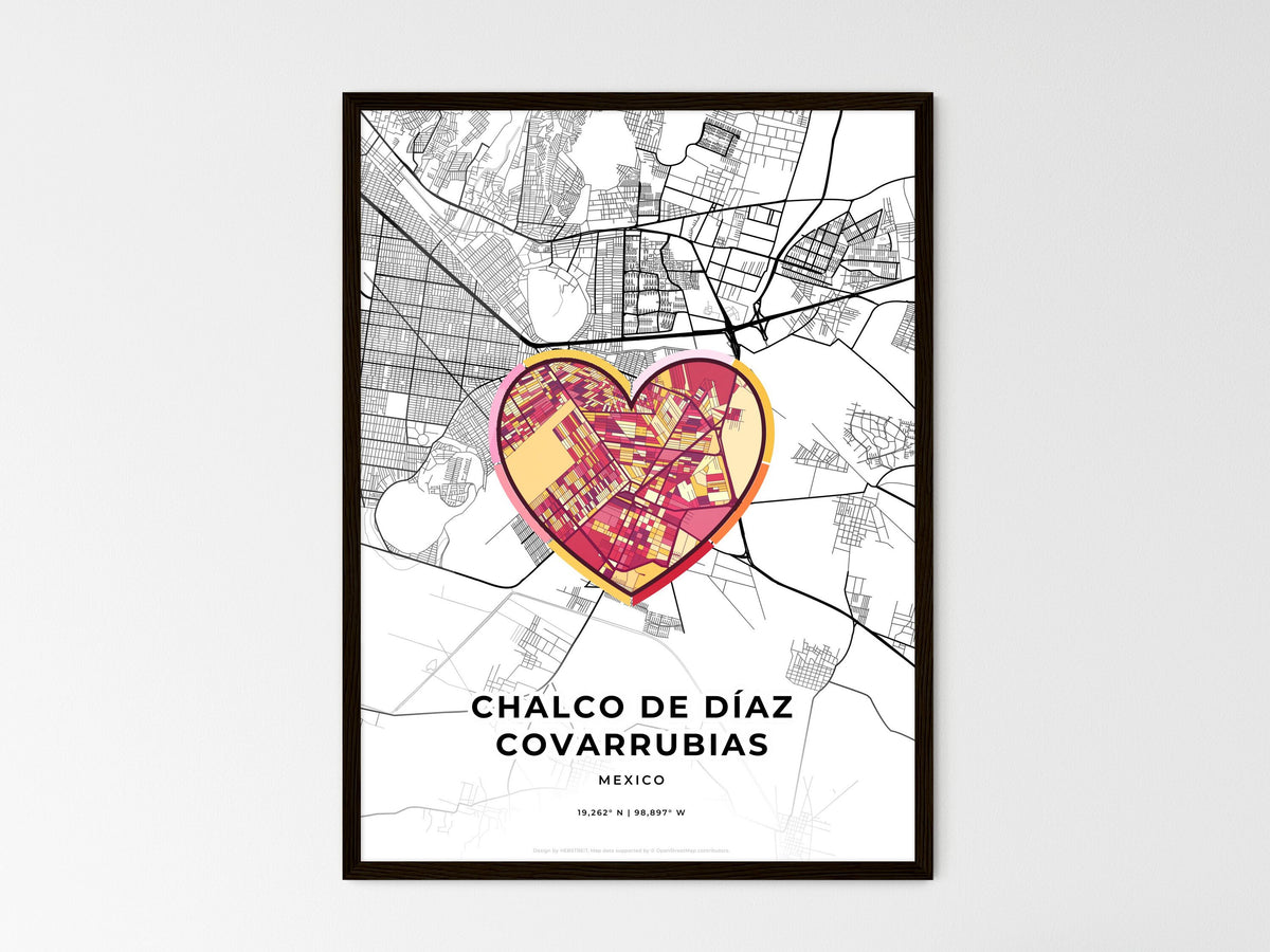 Chalco De Díaz Covarrubias Mexico wedding art map with heart icon