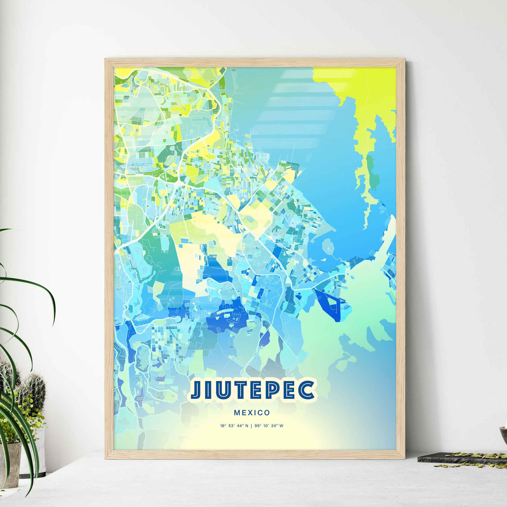 Colorful JIUTEPEC MEXICO Fine Art Map Cool Blue