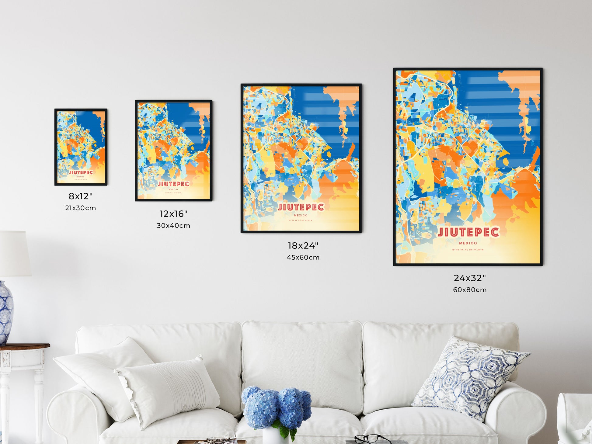 Colorful JIUTEPEC MEXICO Fine Art Map Blue Orange