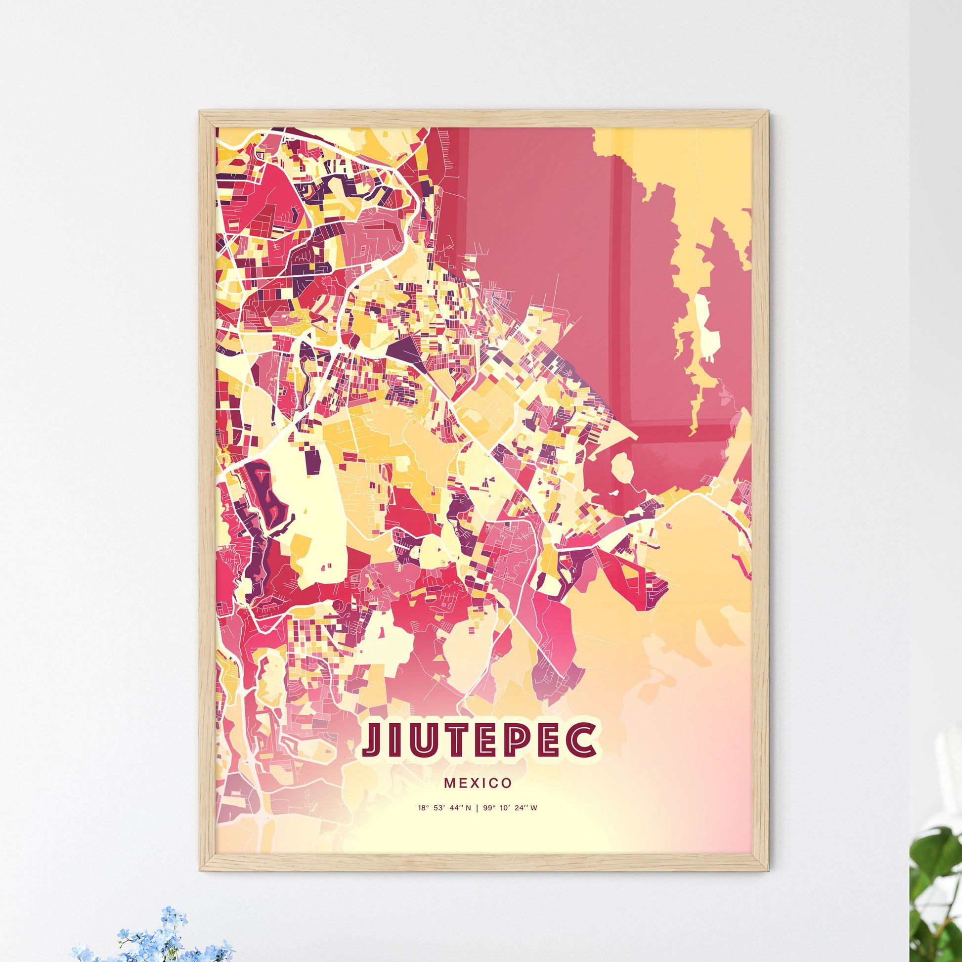 Colorful JIUTEPEC MEXICO Fine Art Map Hot Red