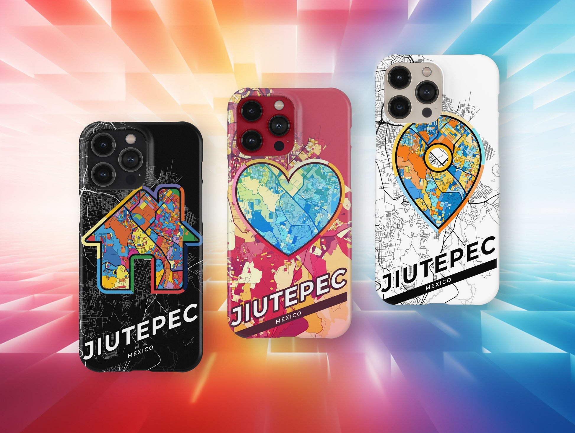 Jiutepec Mexico slim phone case with colorful icon. Birthday, wedding or housewarming gift. Couple match cases.