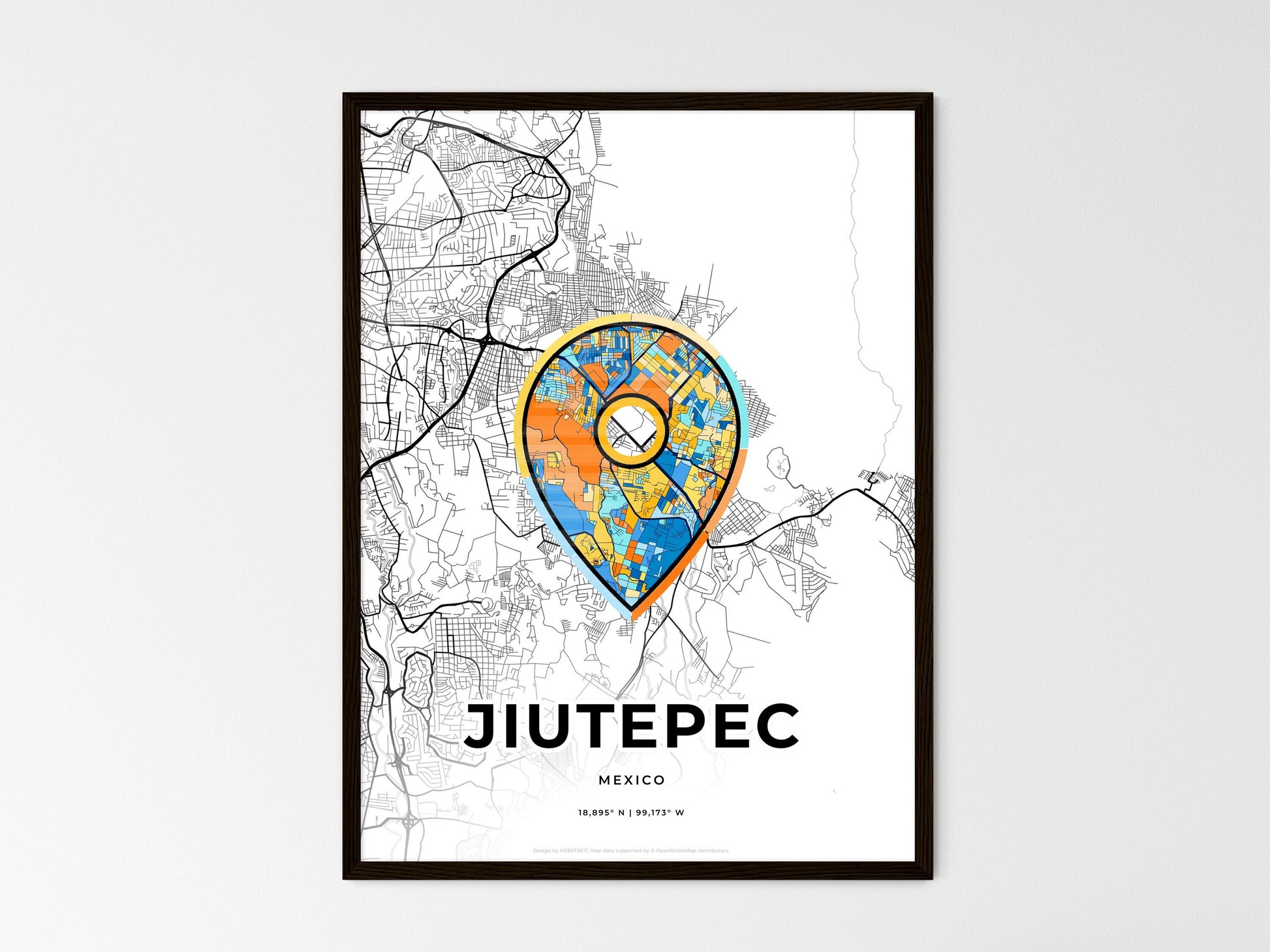 Jiutepec Mexico wedding art map with pointer icon